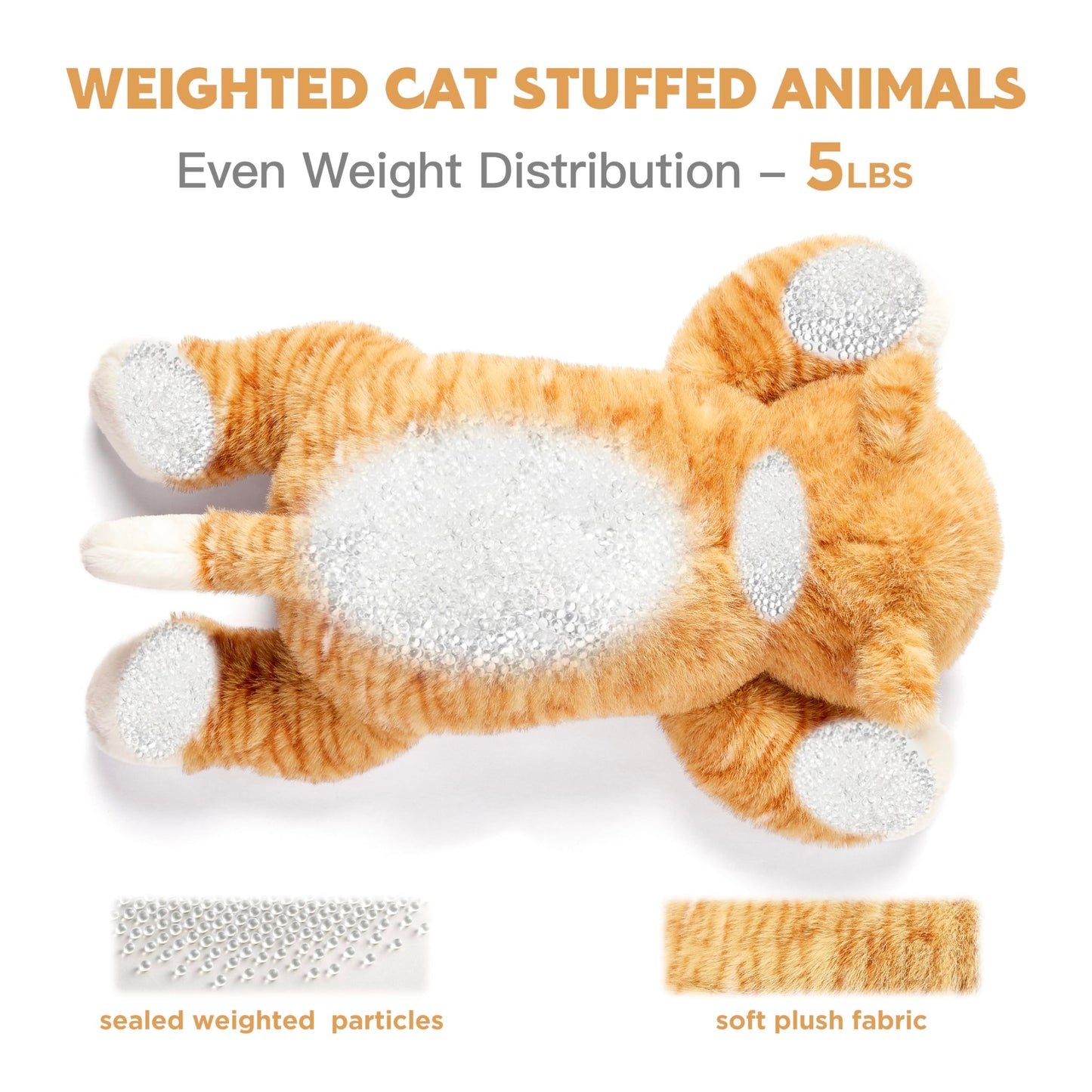 IKASA 5 lbs Weighted Stuffed Animal Orange Tabby Cat Plush Toy,Giant Large Big Jumbo Soft Kitten Toys,24 inches Huge Cute Fat Plushy,Gifts for Kids