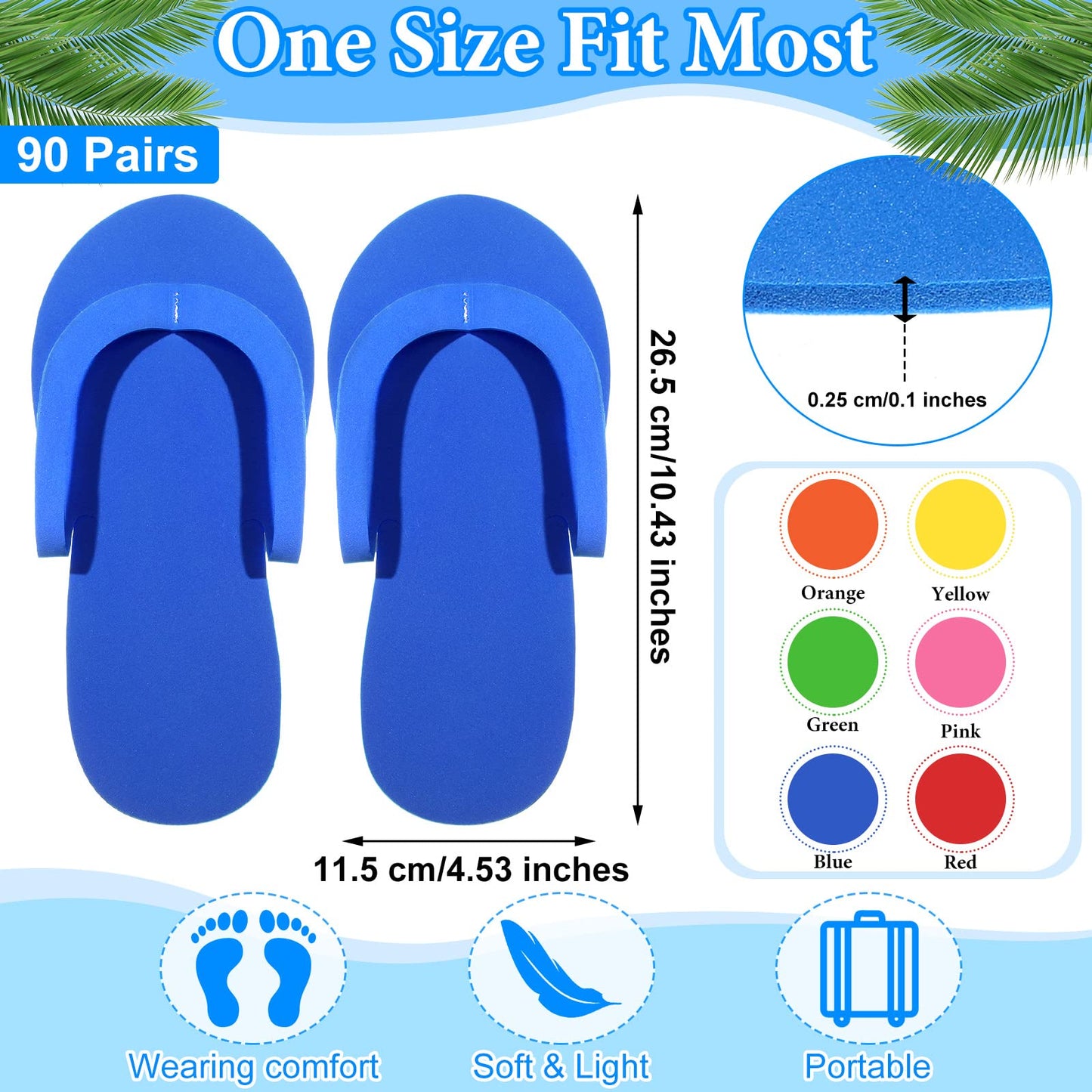 90 Pairs Pedicure Slippers Disposable Flip Flops Foam Multi Color Pedicure Sandals Bulk Spa Party Disposable Pedicure Kit Supplies for Guests Salon Nail Foot Women Men, 6 Colors, 4.53 x 10.43 Inches