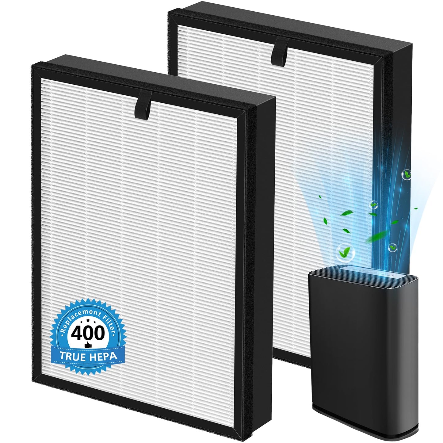 400 Air Purifier Replacement Filter True HP-14 HEPA Filter Compatible with Puro 400 Air Purifier, 3-in-1 HEPA with Activated Carbon Filter Attach 99.97% of Pet Dander, Smoke, Pollen, 2 Pack