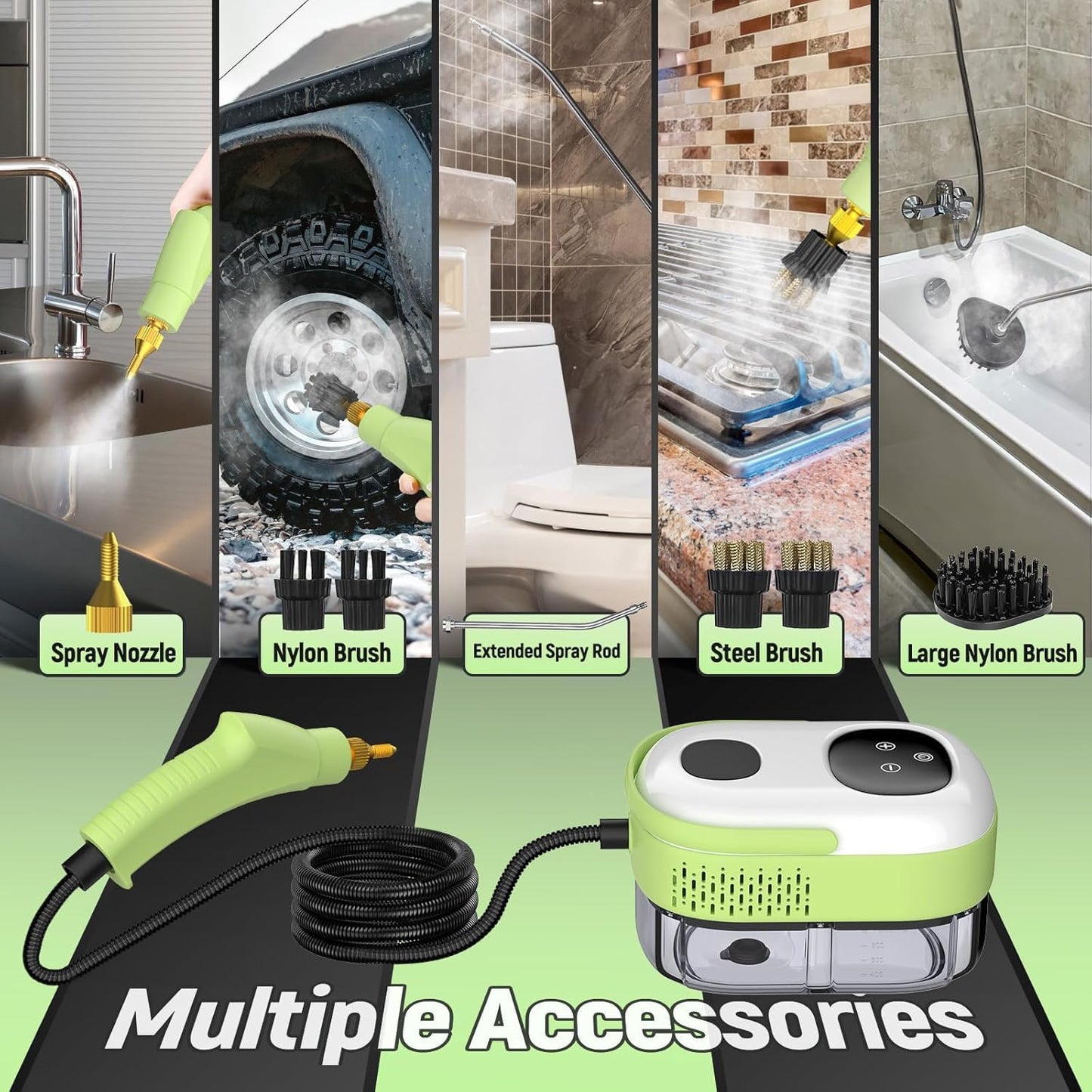 2500W Portable Handheld Steam Cleaner, Large Capacity 10s Fast Heating Steamer for Cleaning with 9 Pieces Accessories, Heavy Duty Plug-and-Play Steam Cleaner for Home|Car|Kitchen|Grout|Tile|More