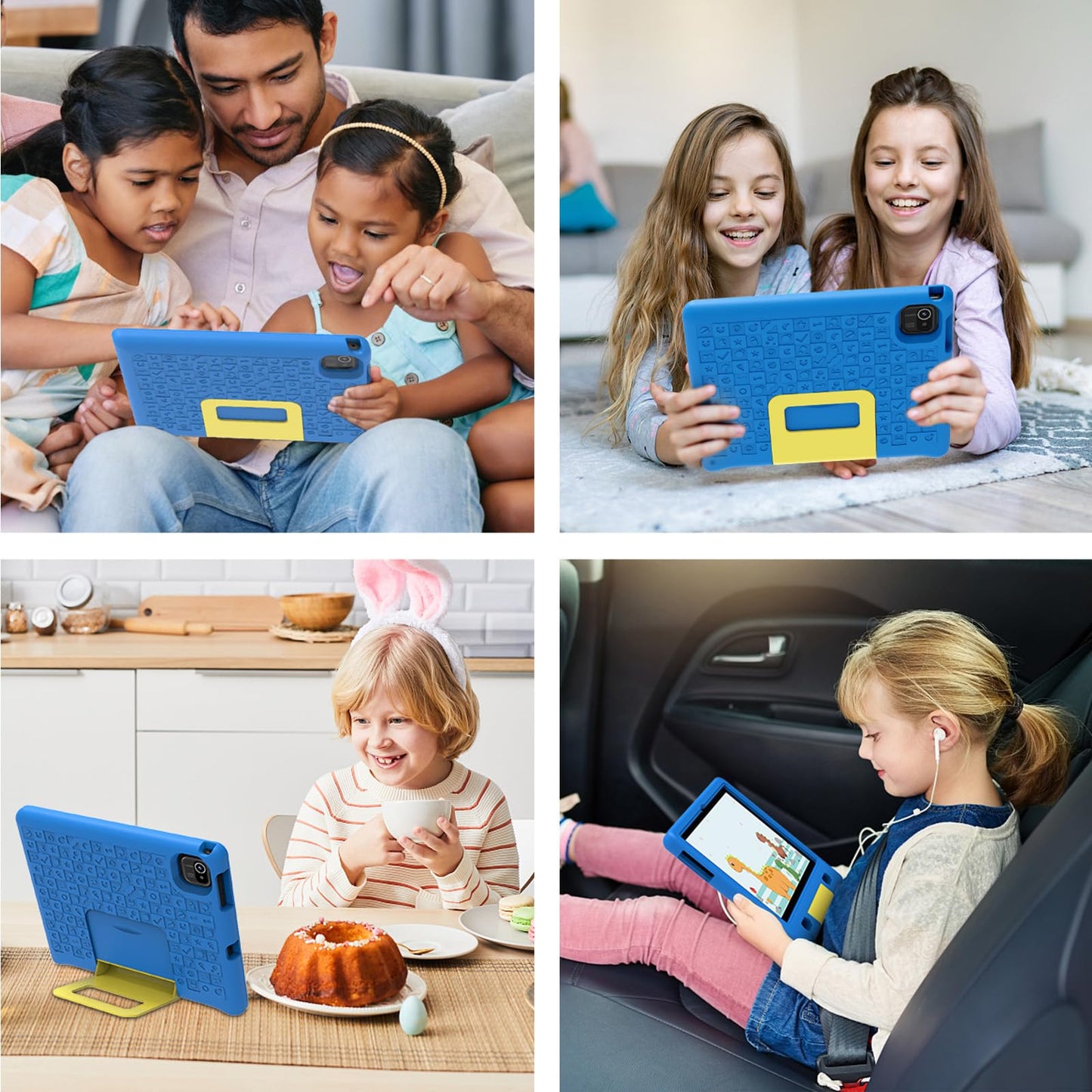 ApoloMedia Kids Tablet 10 inch, Tablets for Kids Ages 3-7 with EVA Case, 32GB Storage(TF Expand 512GB), Pre-Installed Google Kids Space, Family Link, Child Education Contents, 5000mAh Battery - Blue