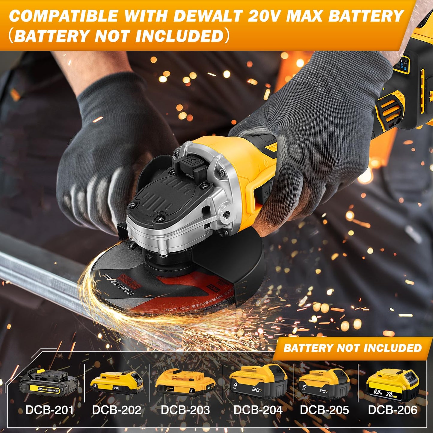 Angle Grinder Compatible with Dewalt 20V MAX Battery (Battery Not Included), Cordless Angle Grinder, 4-1/2" Blade, 4 Variable Speeds up to 7200 RPM, for Cutting, Grinding & Polishing