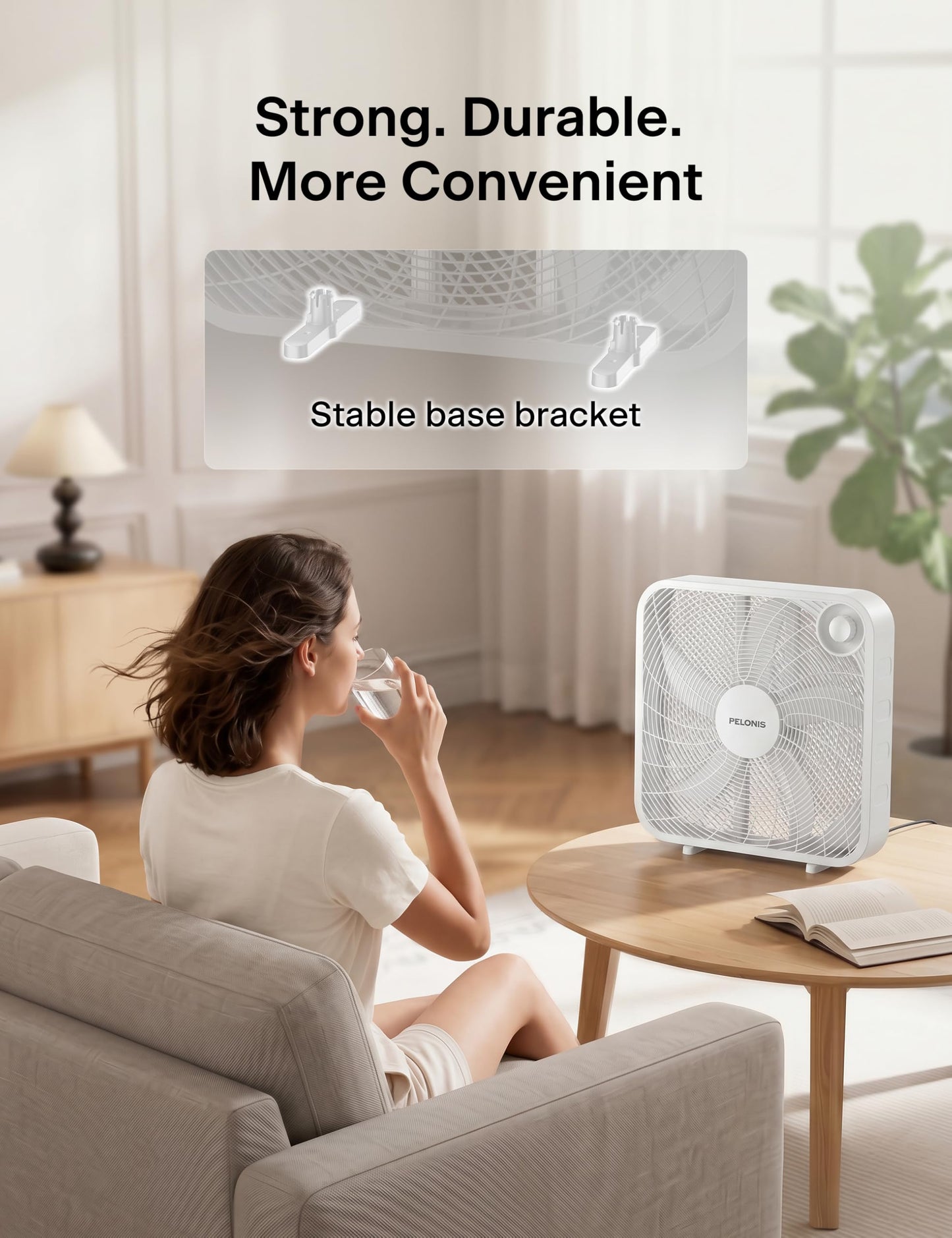 PELONIS 20 Inch Box Fan β 3 Speeds, Window Fans, Floor or Tabletop, 25ft/s, 2025 Upgraded, Superior Air Throw (2295 CFM), Lightweight, 5 Blades, Fans for Bedroom, Office, Living Room, Garage