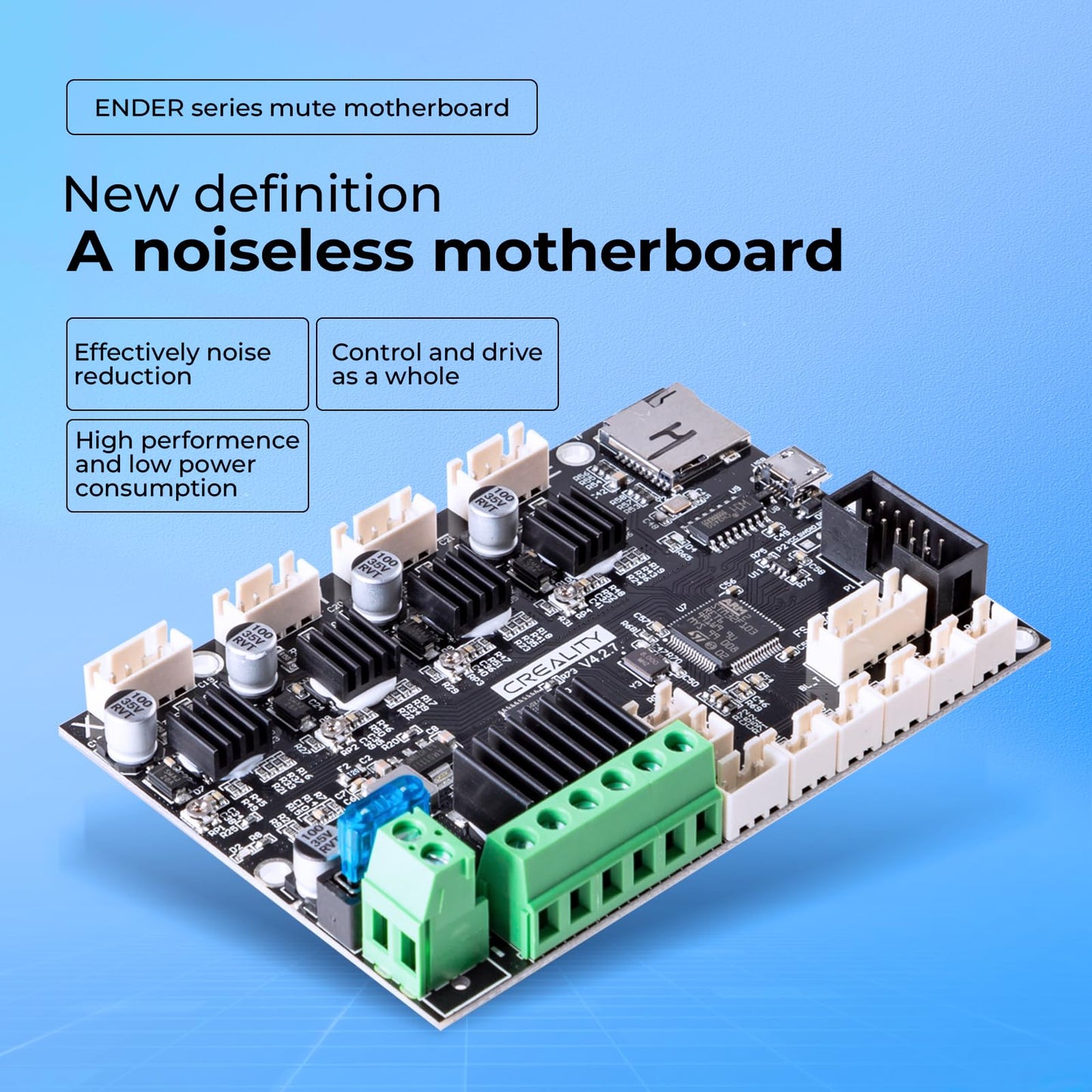 Creality Ender 3 Silent Motherboard, High Performance 32 Bit 3D Printer Noiseless Mother Board V4.2.7 with TMC2225 Driver Marlin for Ender 3, All-Round Heat Dissipation Assembly and Use Easily