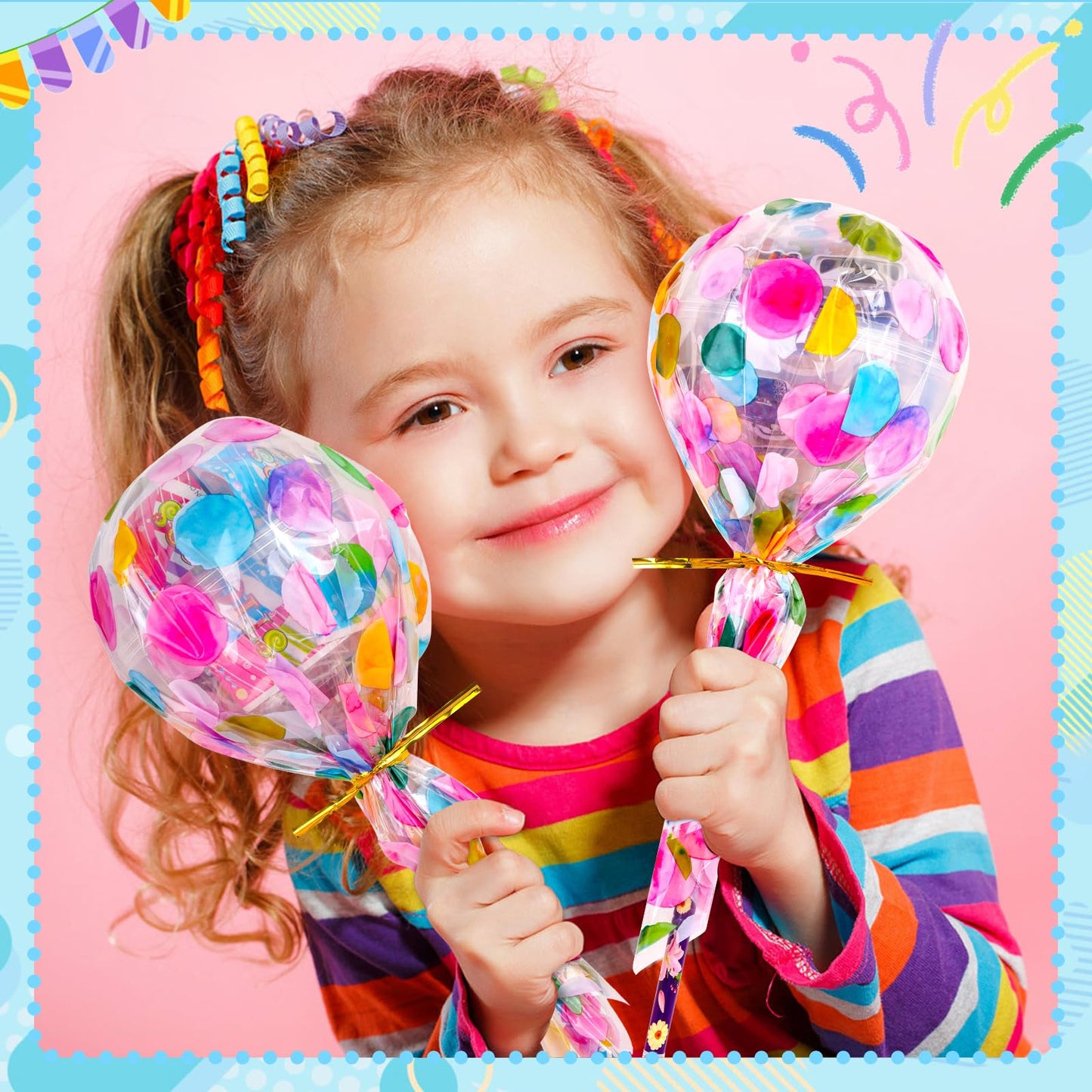 Thesixowls Giant Lollipop Birthday Goodie Bags, 24 Pack Lollipop Return Gifts for Birthday Party – Fun Goodie Bags Classroom Rewards Students Gifts Class Prizes