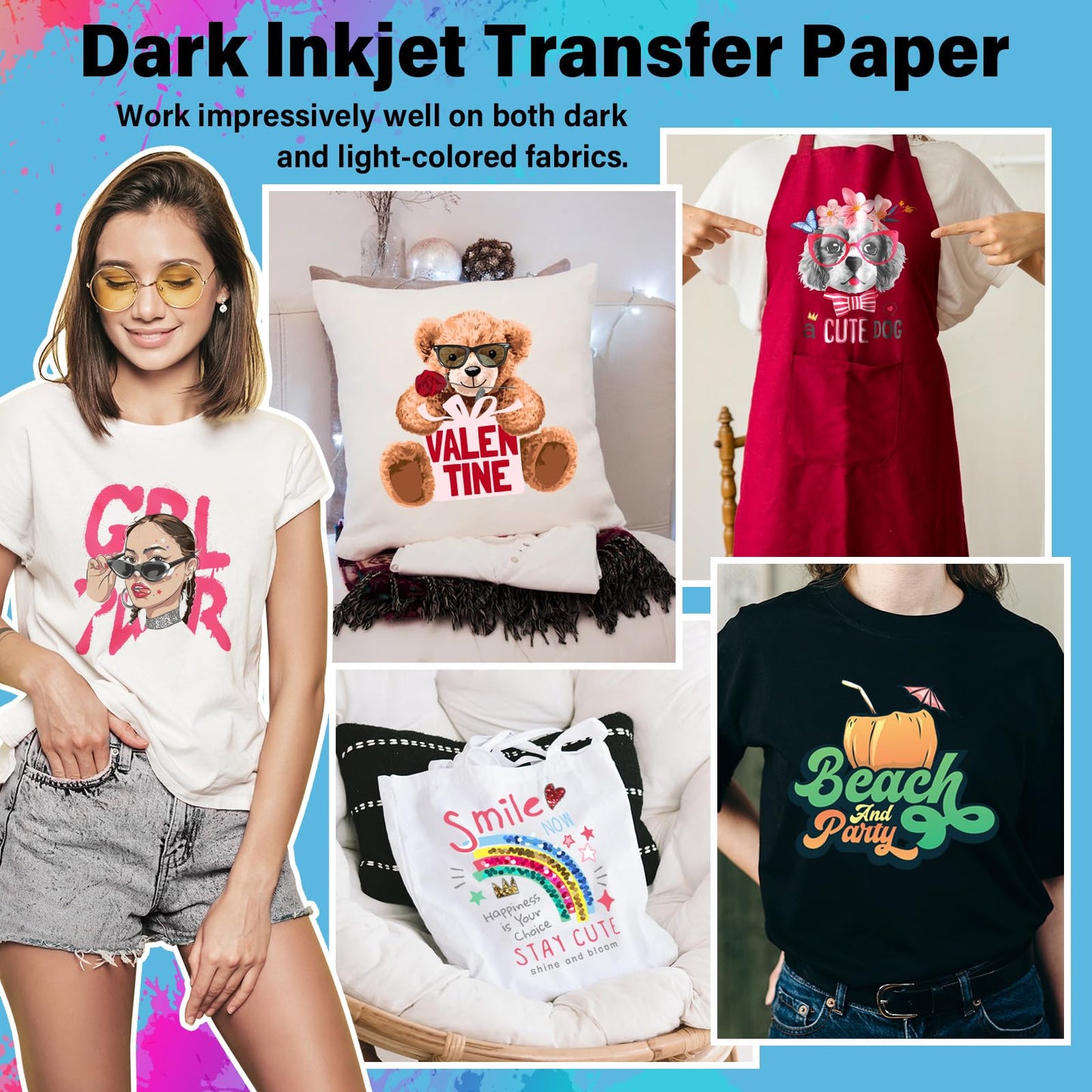 TECKWRAP Printable Heat Transfer Paper for T-Shirts 30 Sheets, 8.3" X 11.7" Printable Heat Transfer Vinyl for Inkjet Printer, Iron on Transfer Paper for Light and Dark Fabric (Matte)