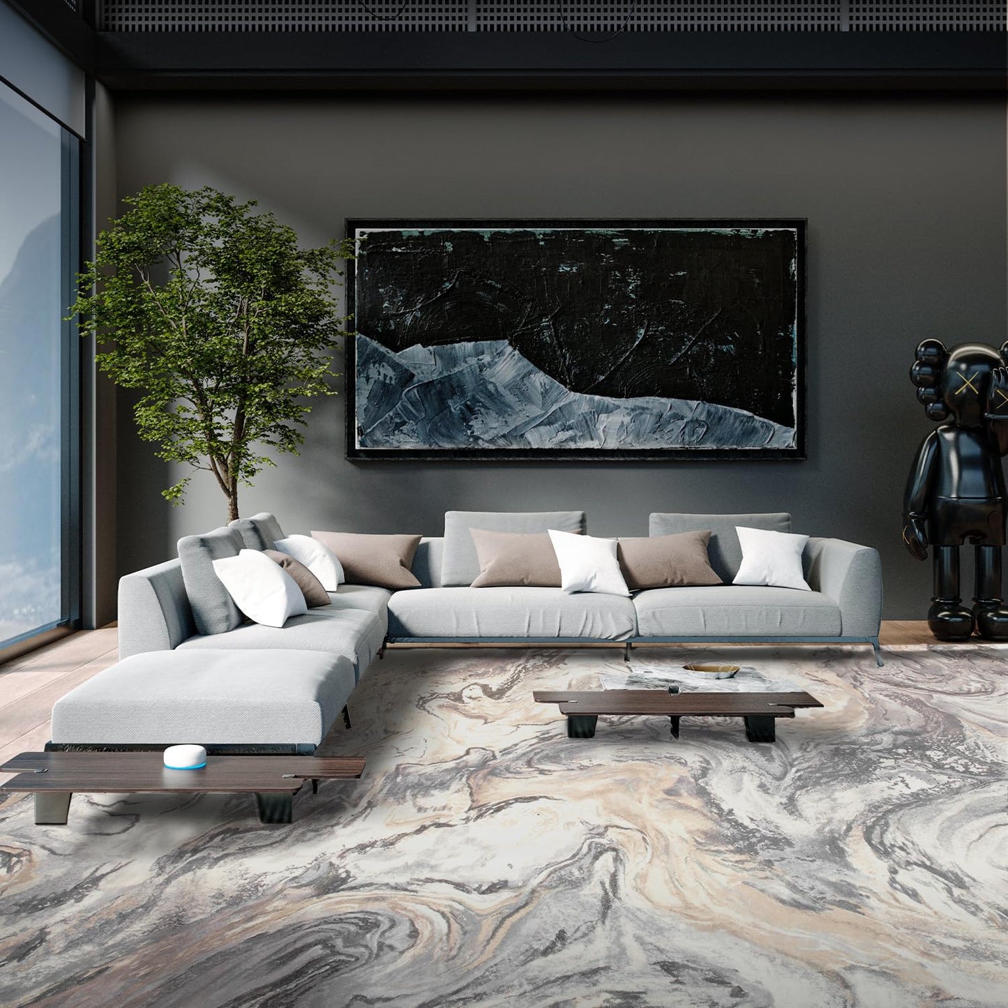 5x7 Area Rugs for Living Room, Modern Abstract Rug for Bedroom, Cream and Grey Machine Washable Rug, Large Stain Resistant Carpet for Dining Room Playroom Home Office, Pet & Kids Friendly