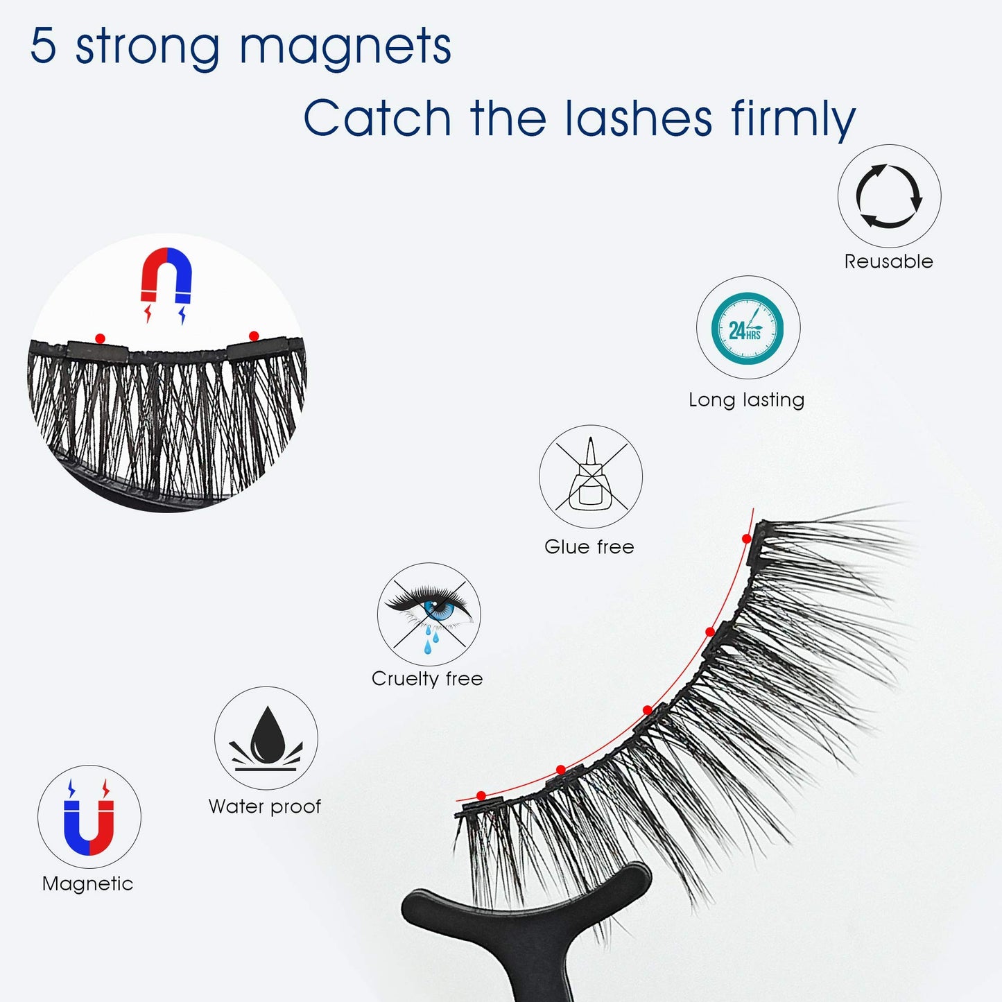 Alcastar Magnetic Eyelashes with Eyeliner Kit, Synthetic Fiber, Natural Look, Waterproof, No Glue Required (BT-1022)