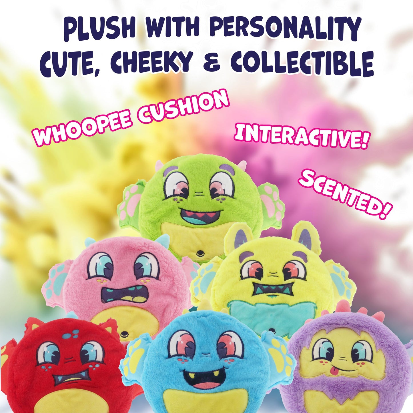 Fart Monsters Tootles 16″ Scented Plush with Self-Inflating Whoopee Cushion – Raspberry Candy Scent – Funny Collectible Toy Gift for Kids & Adults