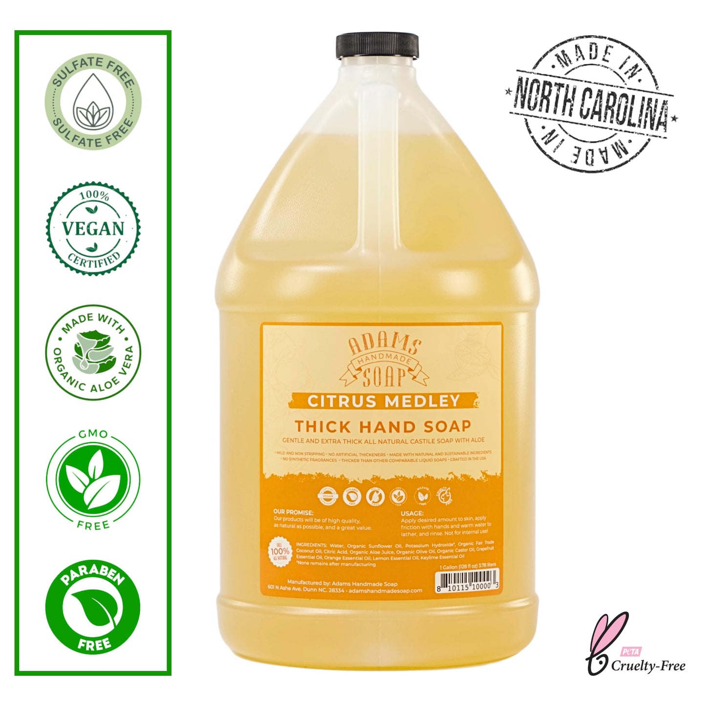 Adams Handmade Soap Thick Organic Castile Liquid Hand Soap 1 Gallon Refill - Citrus Medley
