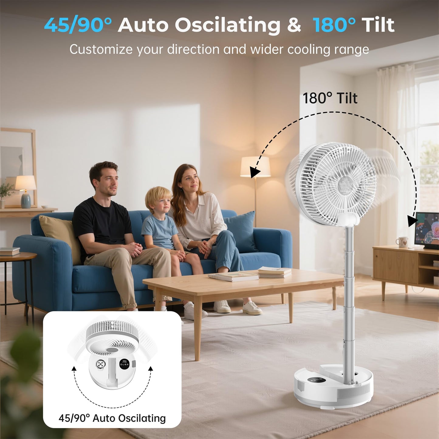AddAcc 40000mAh Battery Operated Fan, Rechargeable Collapsible Fan, 106H Run, 9 Speeds Oscillating with Remote, Battery Powered with Timer & Light for Travel Cruise Essentials RV Outdoor Power Outage