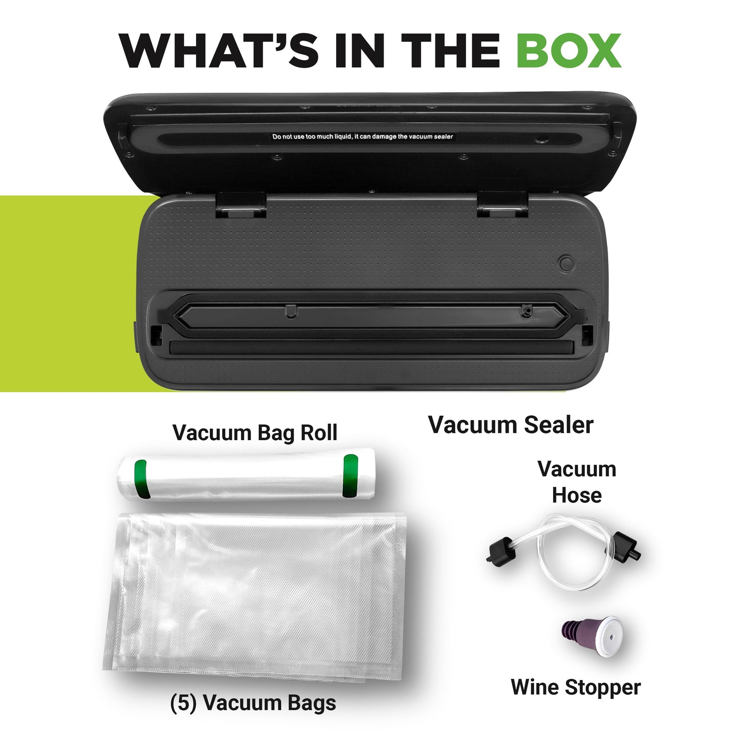 NutriChef Automatic Food Vacuum Sealer, Electric Air Sealing Preserver System for Dry and Moist Foods, LED Control, Strong Suction, Includes Bags, Wine Stopper Cork, and Air Suction Hose, 14”x6”x3”