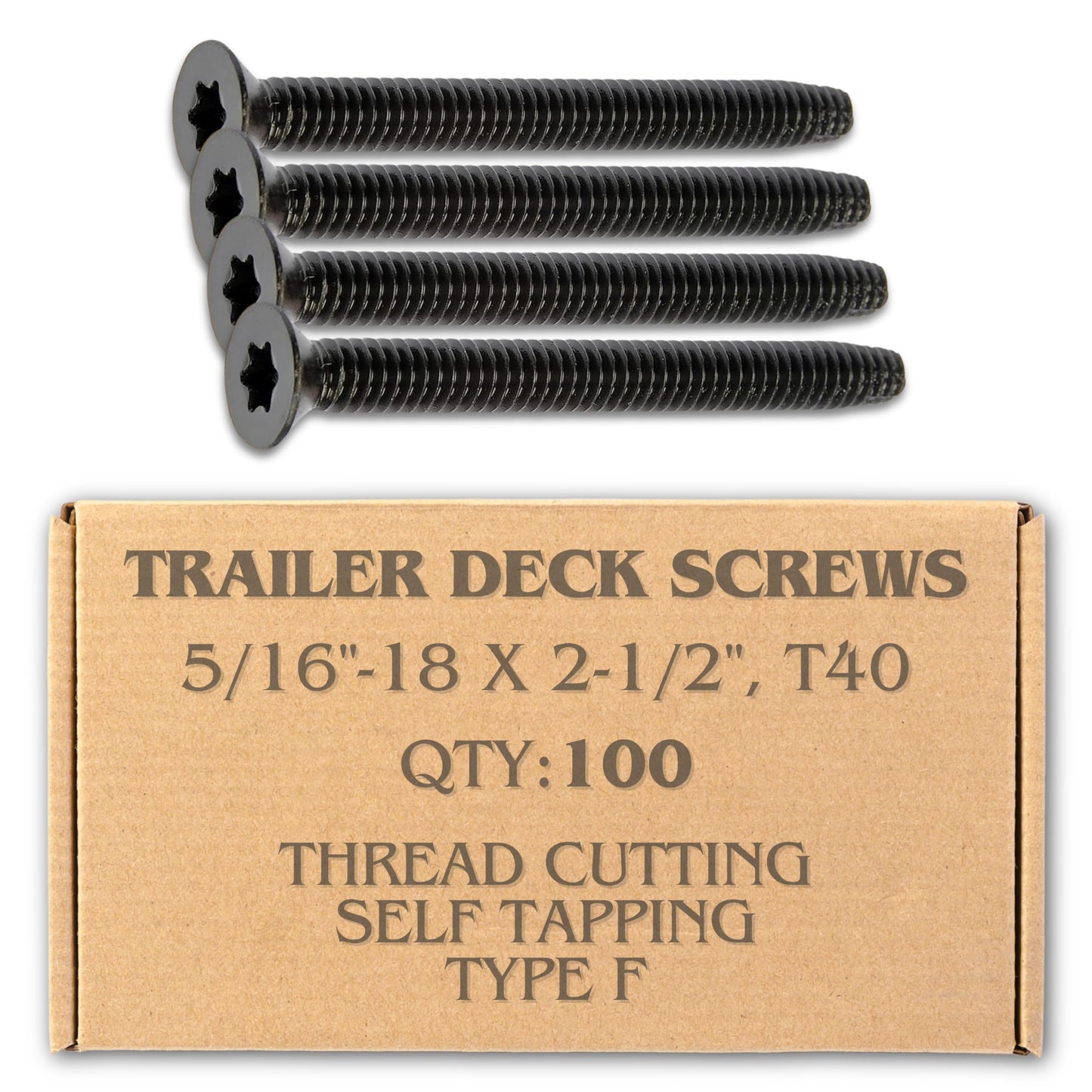100pcs Trailer Deck Screws Self Tapping 2-1/2 in, 5/16-18 Thread, Flathead T40 Torx Wood to Metal Self Tapping Deck Screws for a Trailer