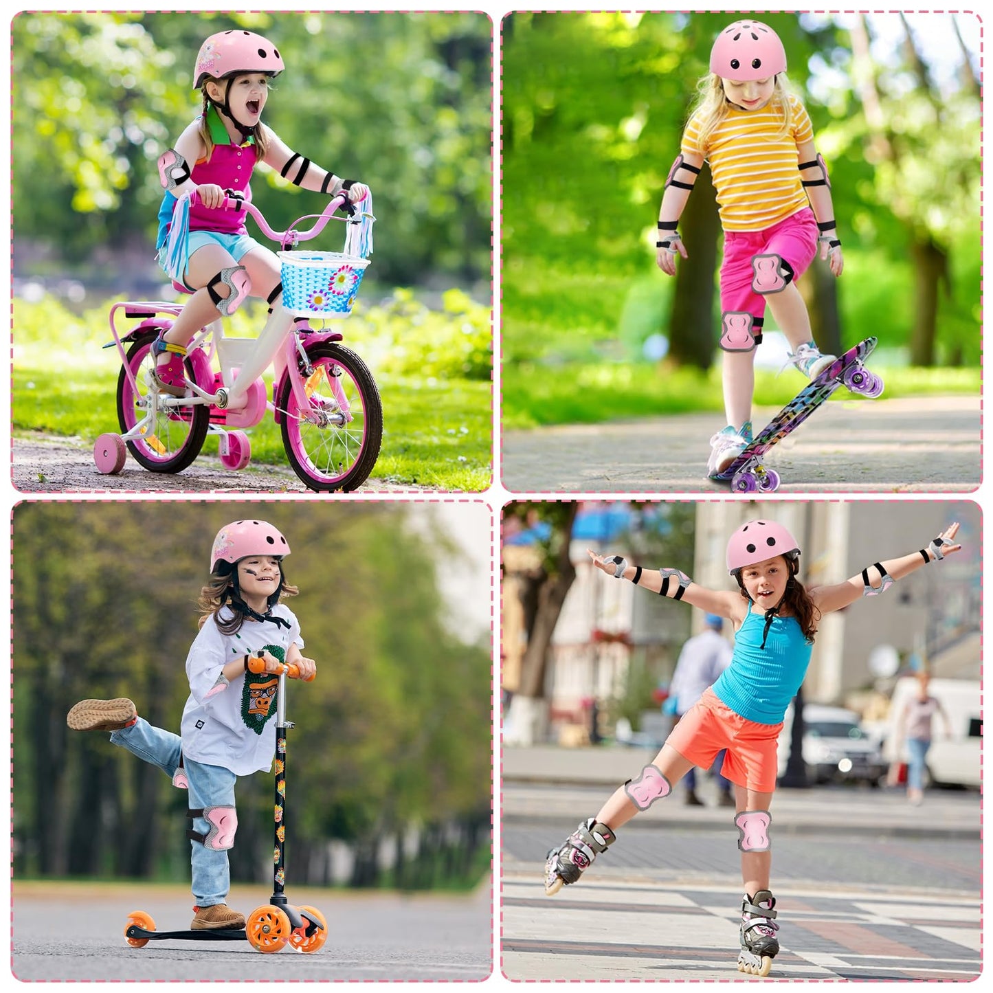 Kqpoinw Adjustable Kids Bike Helmet Set with Knee, Elbow and Wrist Pads, Toddler Helmet for Ages 3-5-8-14 Boys Girls, Protective Gear Set for Ages 3-14 Kids & Youth, for Bikes Skateboards Rollerskates