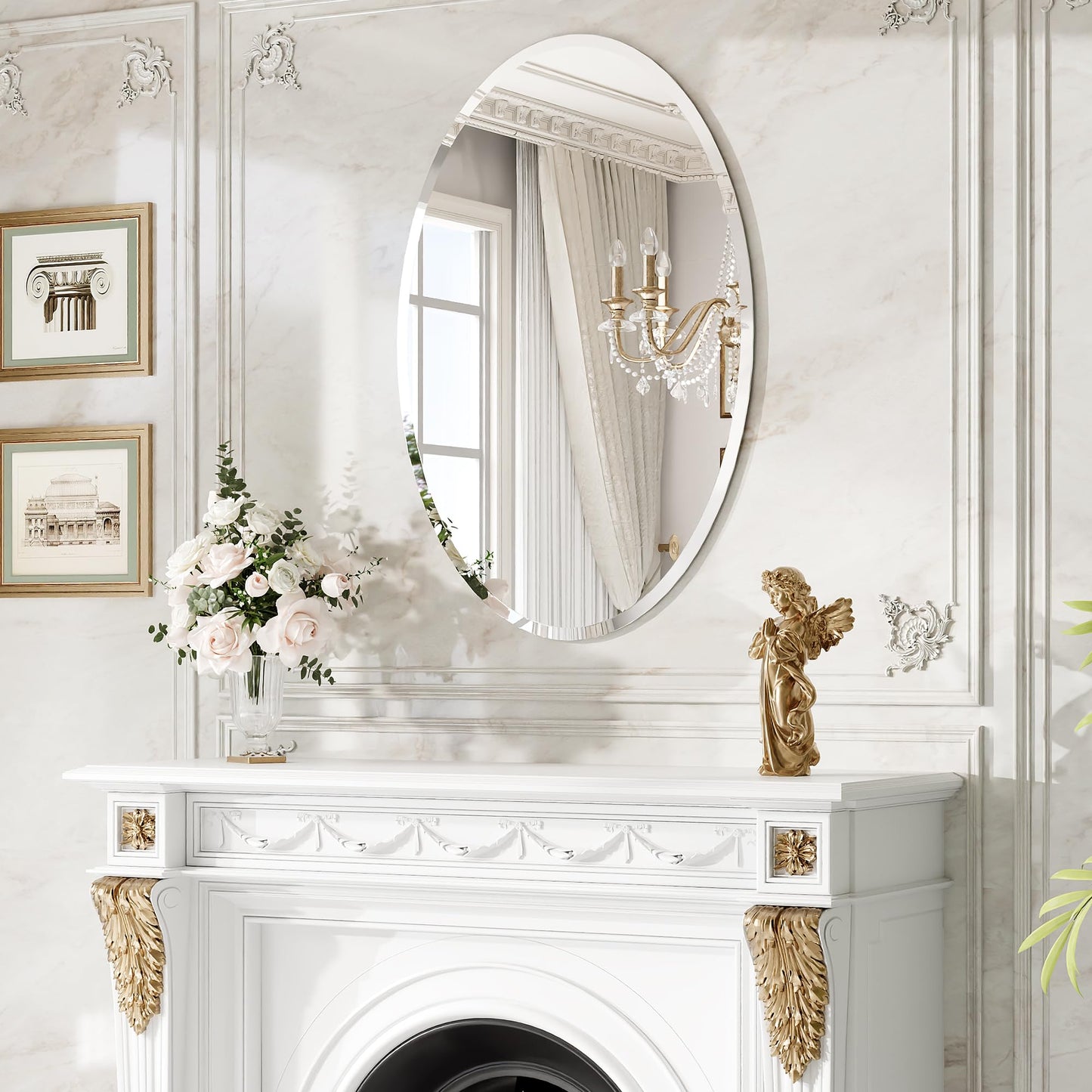 Pocetry 20 x 28 Inch Oval Bathroom Mirror, Frameless Beveled Vanity Mirror for Over Sink, Solid-Backed 2-Way Wall Mirror for Powder Room and Entryway