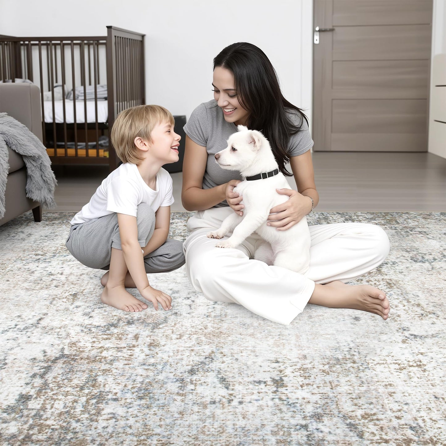 5x7 Area Rug Living Room Rug: Washable Modern Abstract Soft Thin Rug Indoor Floor No Slip Stain Resistant Carpet for Bedroom Dining Room Farmhouse Nursery Home Office - Brown Grey