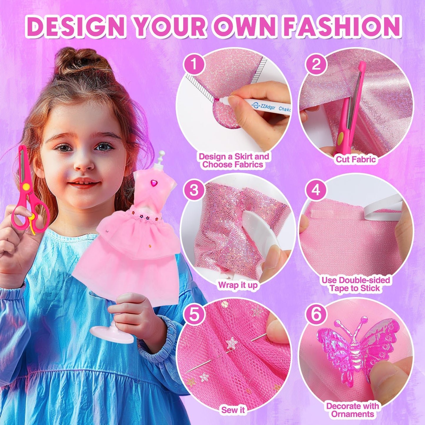 Sunrad 1000+ PCS Fashion Designer Kits for Girls with 5 Mannequins, DIY Arts & Crafts Sewing Kit for Kids Doll Clothes Making Toys, Birthday Gifts for Girls Age 6 7 8 9 10 11 12+