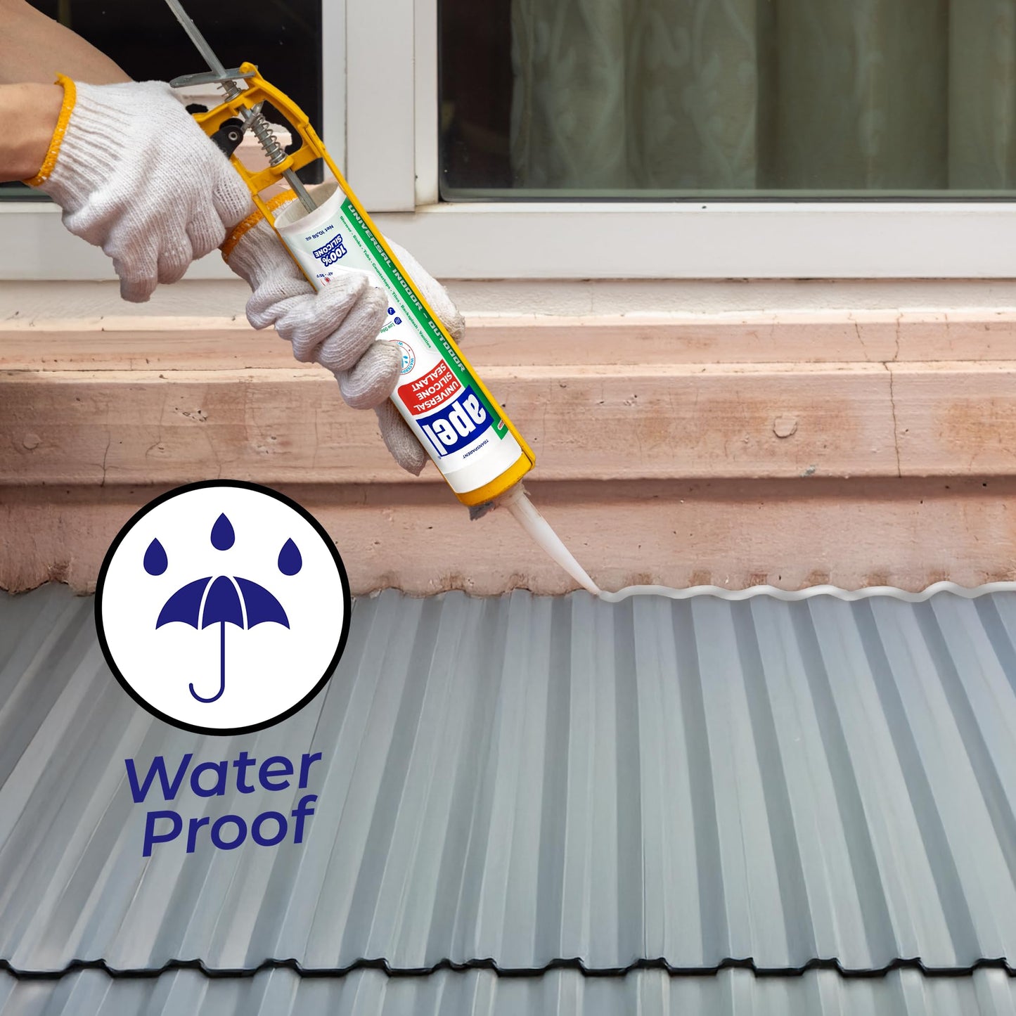 apel All Purpose Clear Silicone Sealant Waterproof (12 x 10.5 fl.oz.), 100% Silicone Caulk, Weatherproof & Flexible Adhesive Sealant for Indoor and Outdoor Use, Transparent - 12 Pack