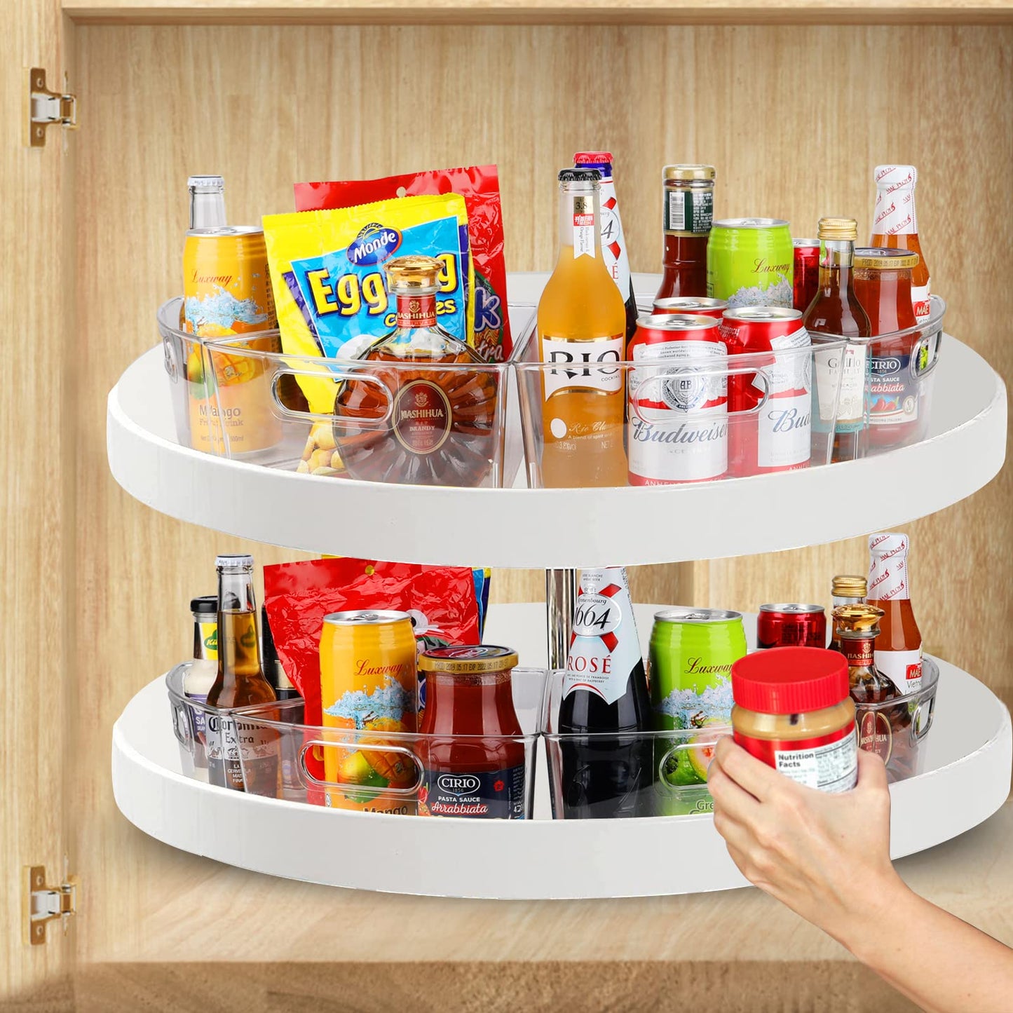 URALFA Lazy Susan Organizer Bins - Clear Turntable Organizer, Plastic Kitchen Storage Bins for 26"-28" Diameter Corner Cabinet, 1/8 Wedge-BPA Free, 8 Pack