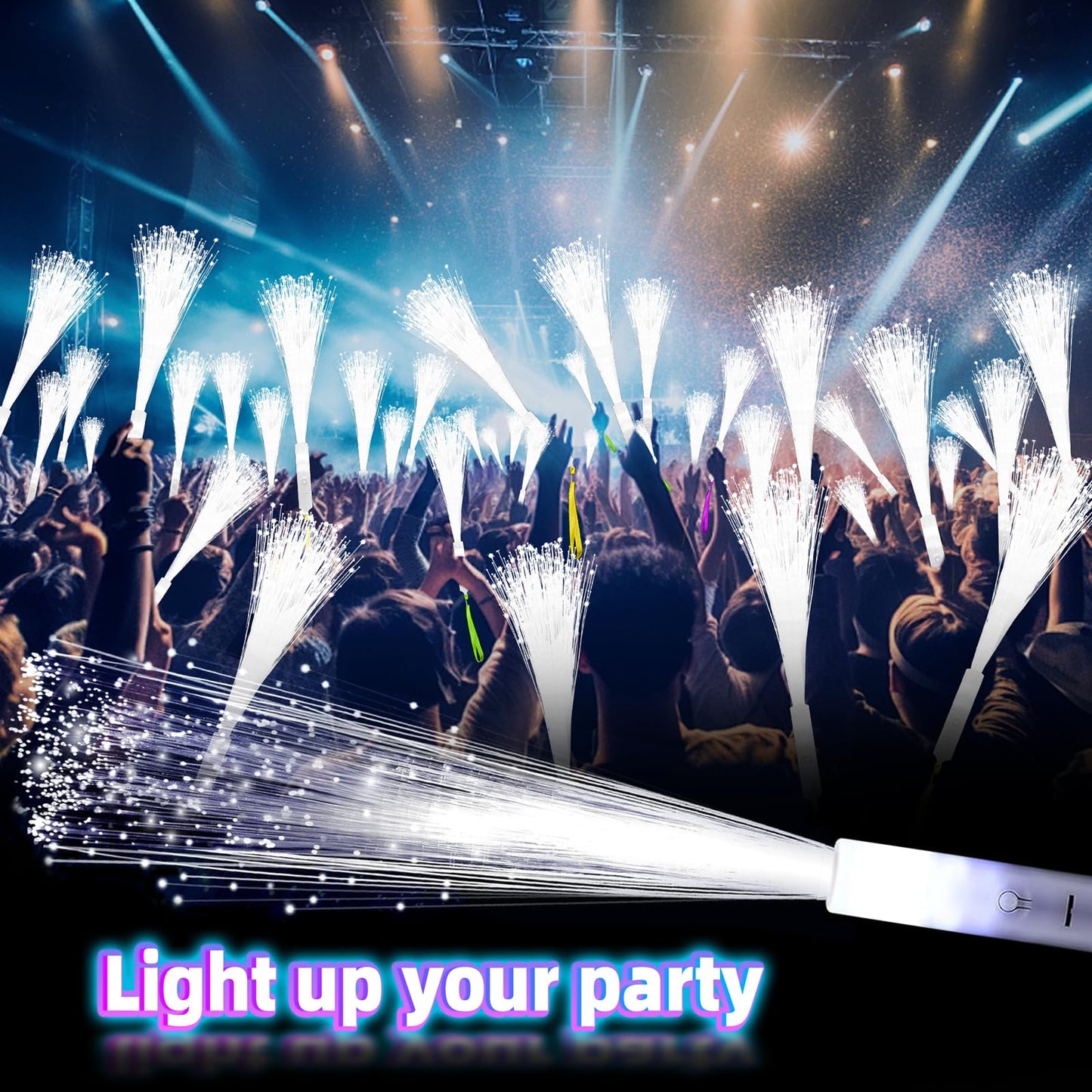 SHQDD 76 PCS White Fiber Optic Sticks, LED Fiber Wands, Fiber Optic Wand with 3 Light Modes, Glow in the Dark Party Supplies, Wedding Party Supplies, for Wedding, New Year, Birthday, Carnival