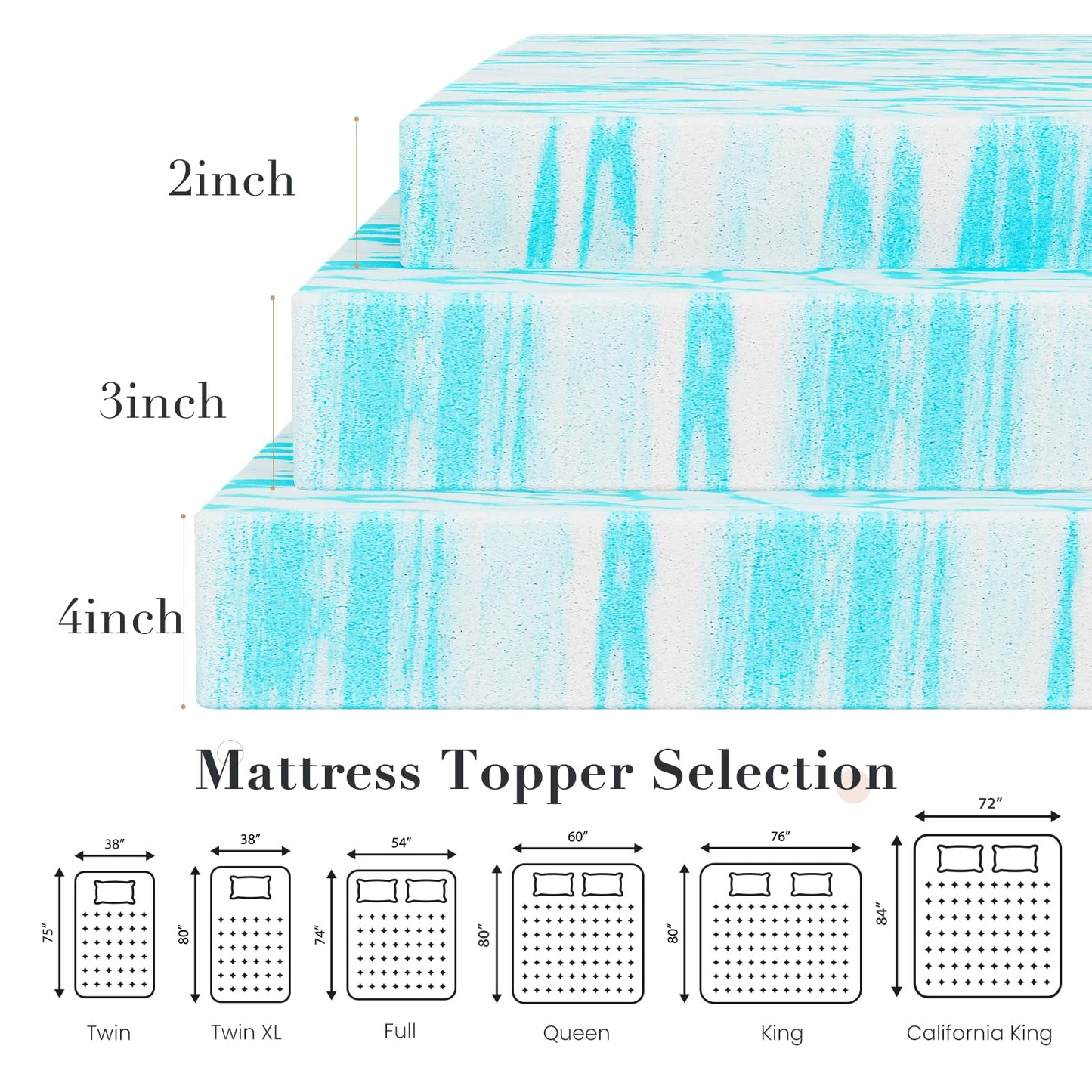 KMFurnila 4 Inch Mattress Toppers Memory Foam Cooling Gel Infused for Enhanced Comfort, CertiPUR-US Certified Breathable Bed Topper Pad with Support for Sleeper Sofa Couch RV Camper, Twin XL