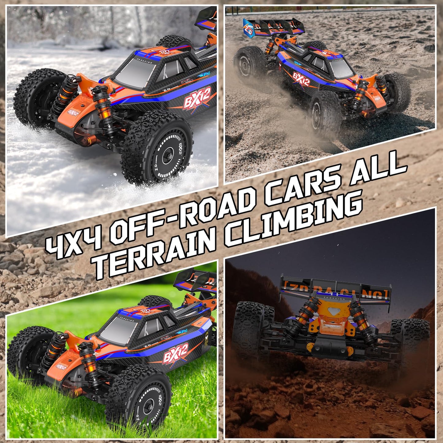 AINIUNIU ZD Racing 1:12 Brushless Fast Rc Cars for Adults Fast 42 MPH,Off Road Rc Car 4X4,Remote Control Trucks for Adults 4WD High Speed Racing RC Buggy with Two 3S 2200 mAh Truck Suitable for Gifts
