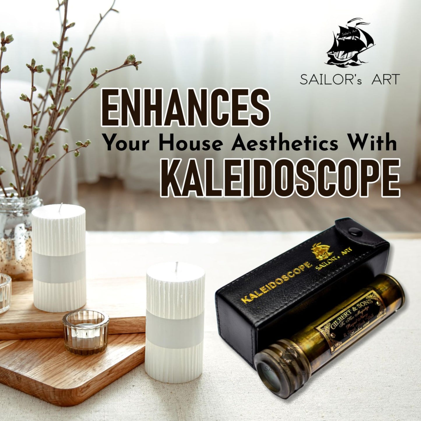 Sailor's Art Kaleidoscope with Case, Vintage Collection Kaleidoscope, Antique Finish Birthday Gift, 3D Lens Solid Brass 5.5 Inch for Friends and Family