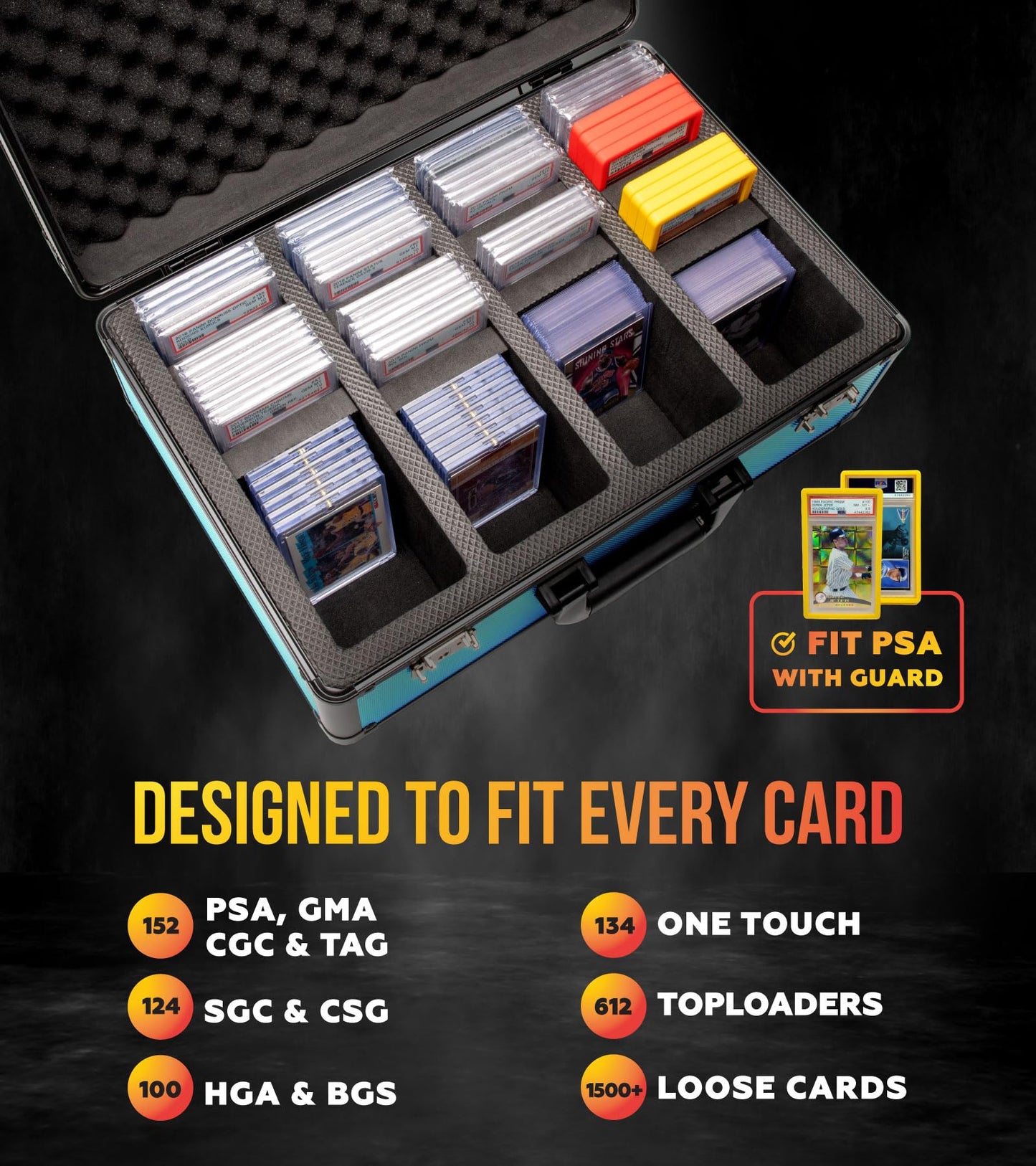 SLAB ARMOR FUSION 4 Row Graded Card Storage Box PSA Card Slab Case For Graded cards Holds 160+ Slabs Graded Card Case PSA Slab Box Graded Card Storage Sports Baseball Card Collector Gifts (ROYAL BLUE)