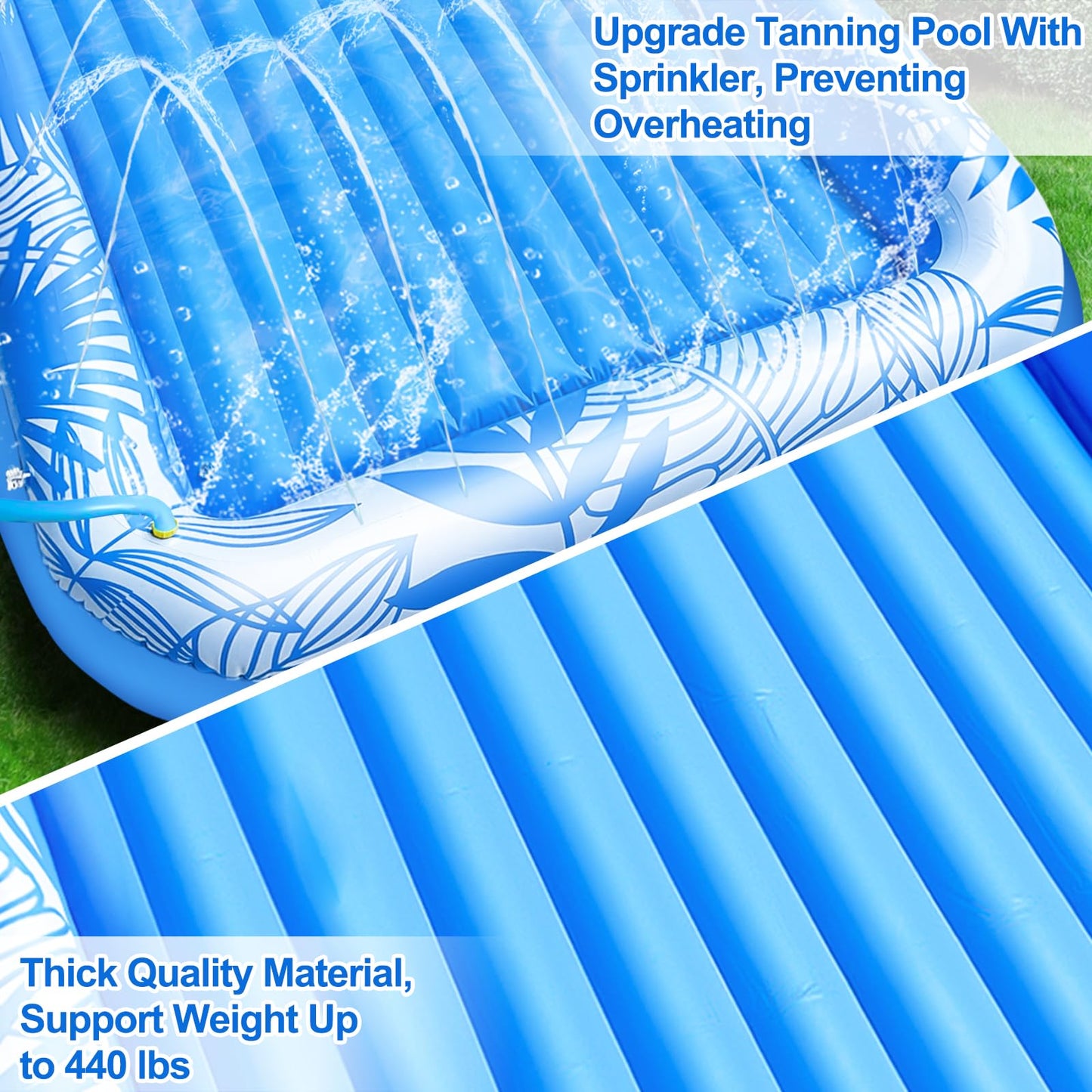 83" X 63" Extra Large Inflatable Tanning Pool Float Lounger with Sprinkler, Pool Float Adults with Pillow & Drink Holder, Blow up Water Tanning Bed Pool Raft Floatie for Adults Backyard, Pink/Blue