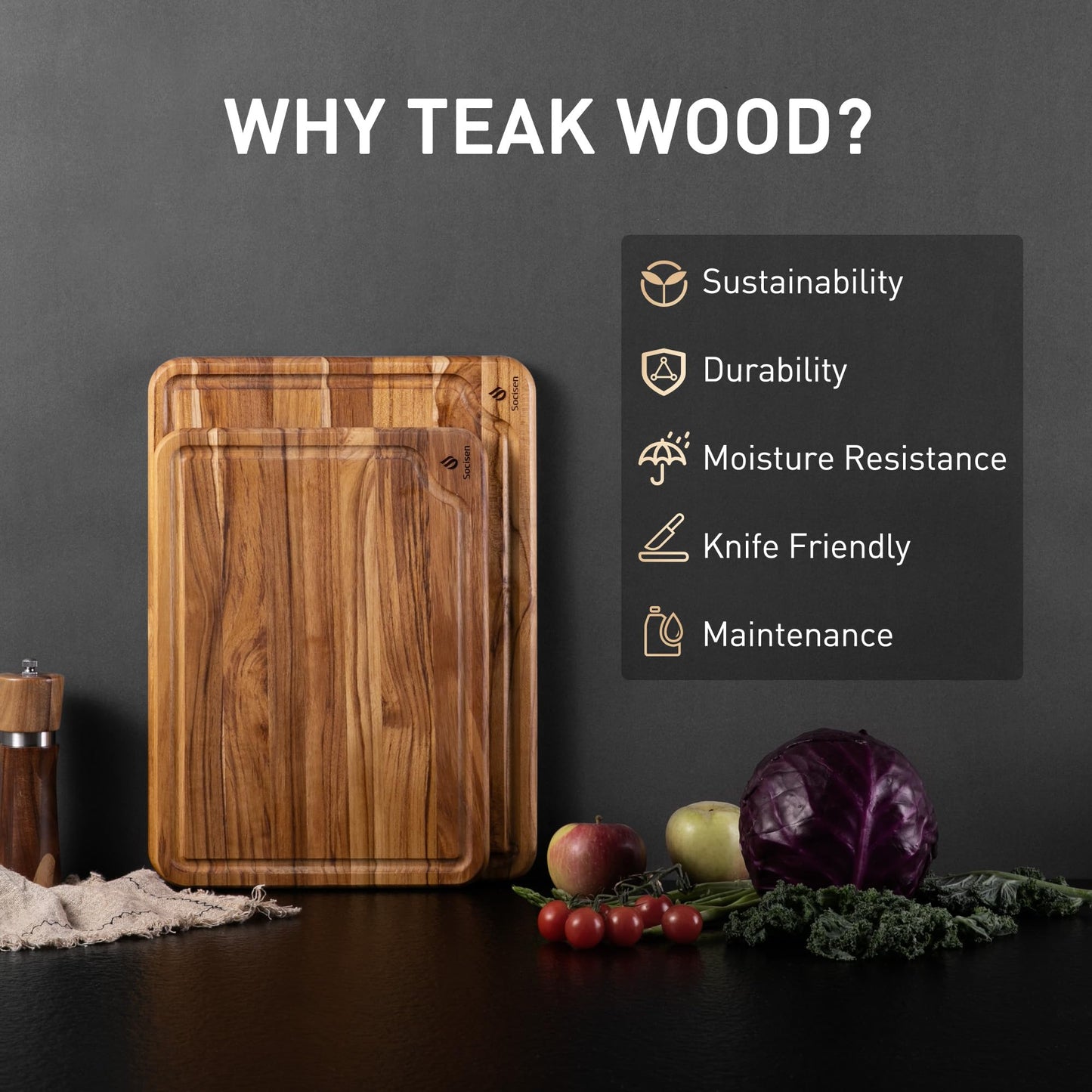 2 Pack Teak Cutting Board for Kitchen Wooden Chopping Board Charcuterie Board Non Slip Over Sink NOT Bamboo Stainless Steel Titanium Acrylic Acacia Olive Glass Plastic Silicone Metal