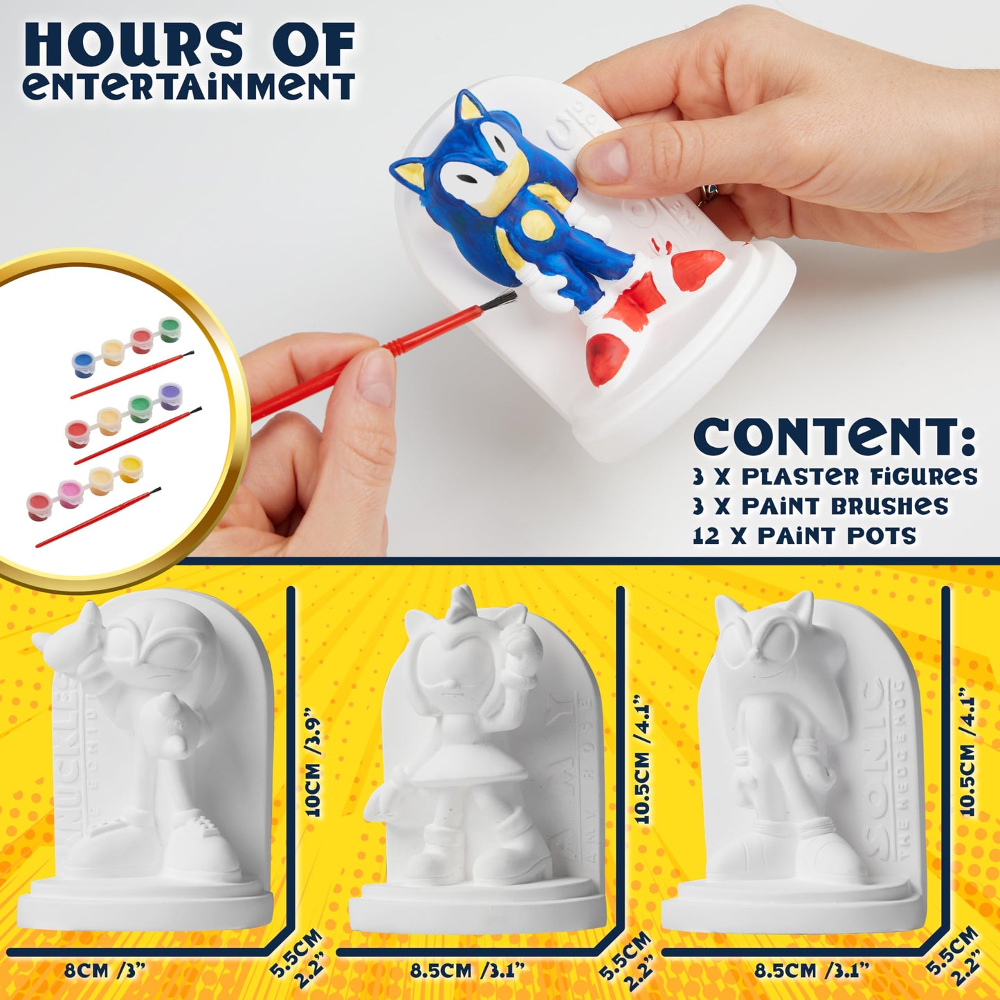 SONIC THE HEDGEHOG Plaster Figures for Painting, DIY Craft Set, Children, Painting Set for Children and Teenagers