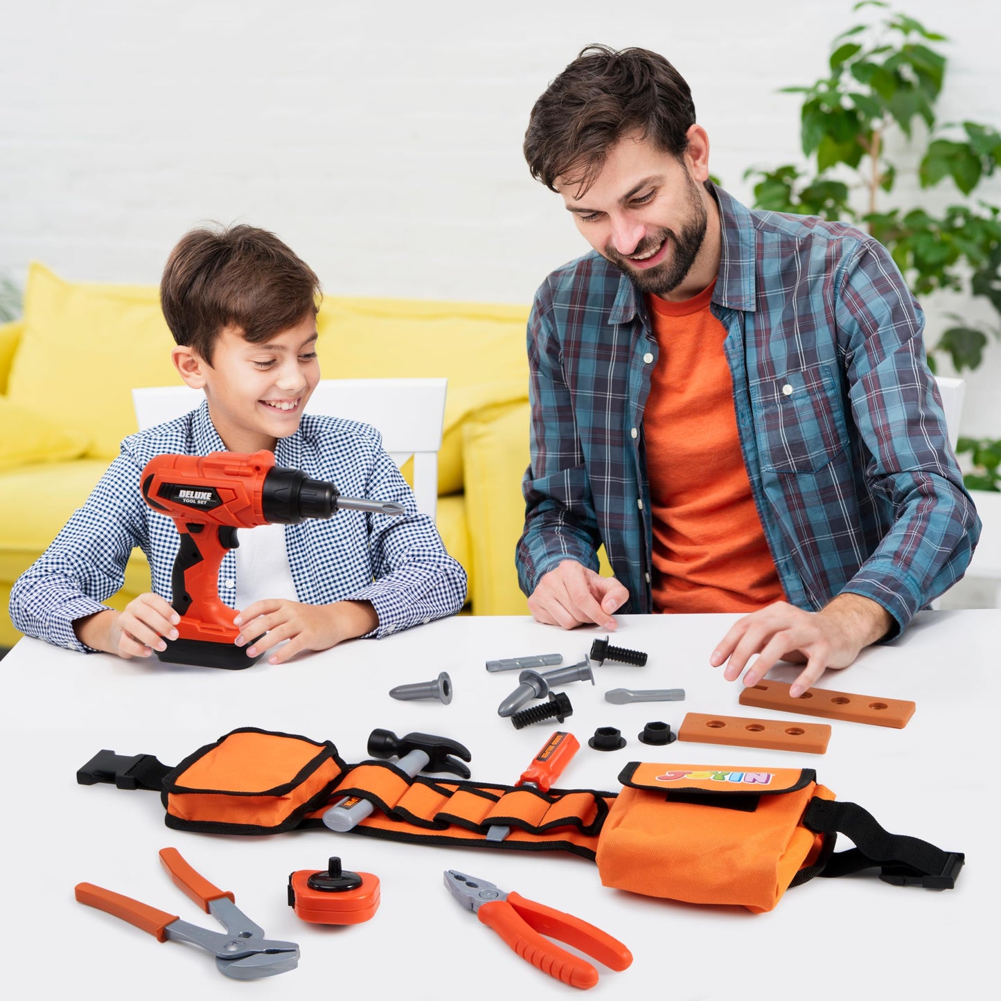 JOYIN 19Pcs Kids Tool Set, Construction Belt & Electronic Drill, Pretend Role Play Toddler Power Toy for Boys Girls, Easter Basket Stuffers Birthday Gifts Outdoor Preschool Ages 3 4 5 6 7 Years Old