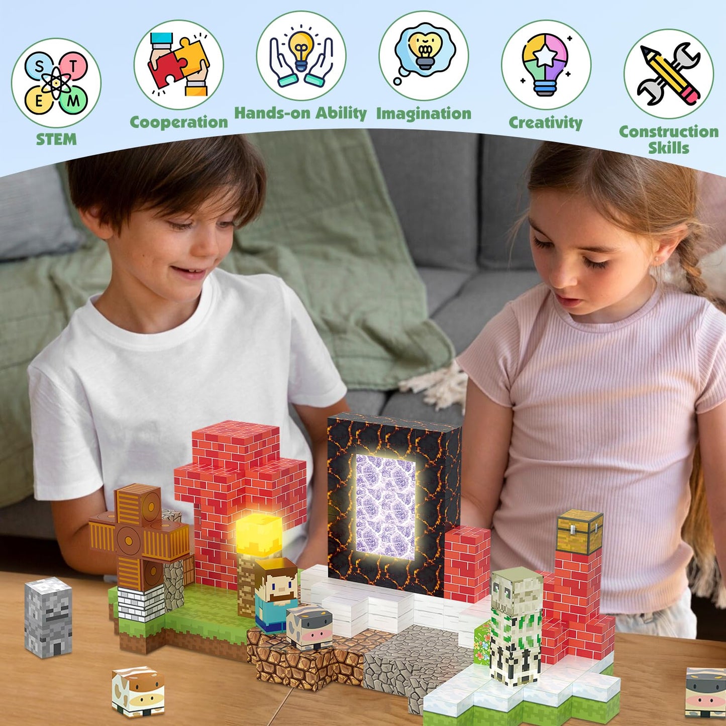 AIDYVOI 200PCS Magnetic Blocks Building Toys Set, Light Up Magnet Cubes, 3D Magnetic Building Blocks for Kids Boys Girls Ages 3+, STEM Sensory Christmas Birthday Present Construction Toys