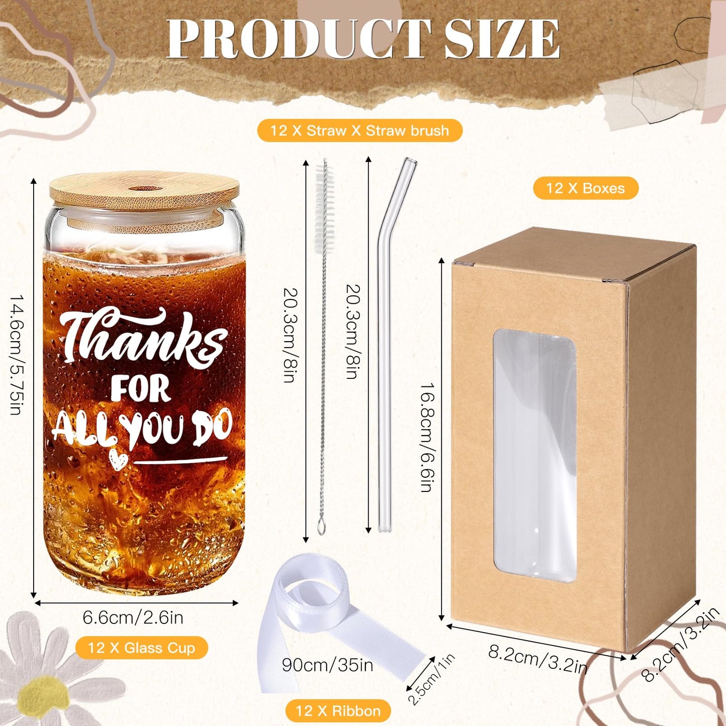 12 Set Employee Appreciation Gifts Bulk, Thank You Gifts for Coworker Staff Teacher Nurses Team, 16oz Can Shaped Beer Glass Cups Gift Box with Card for Women Men, Teacher's Day/Nurses Week
