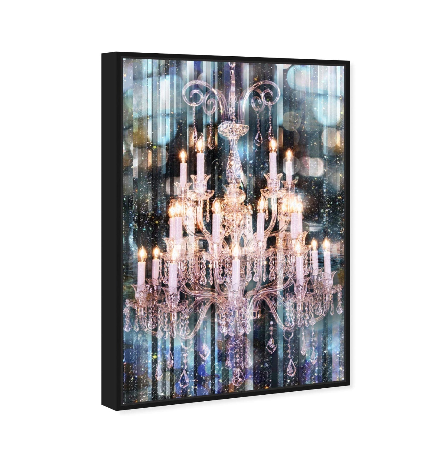 The Oliver Gal Artist Co. Fashion and Glam Wall Art Framed Canvas Prints 'Diamond Covered Eyes' Chandeliers Home Décor, 10" x 15", White, Blue