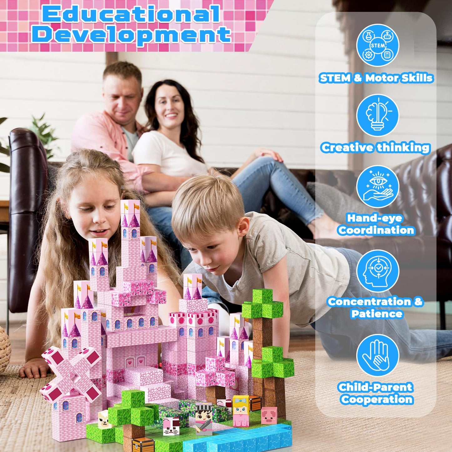 Annexfun Magnetic Blocks-100PCS Magnetic Building Blocks, Princess Castle Building Set, STEM Learning Toys for Kids Ages 3-8