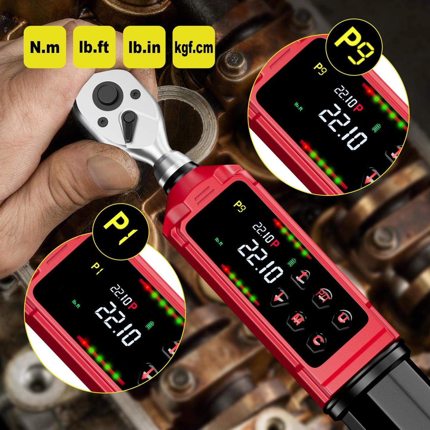 ANPUDS 1/4-Inch Drive Digital Torque Wrench, 0.33-22.1Ft.lbs/0.45-30Nm, Adjustable Electronic Torque Wrench Set with ±1% Accuracy, Vibration, Buzzer and LED Flash Notification for Bicycle, Bike