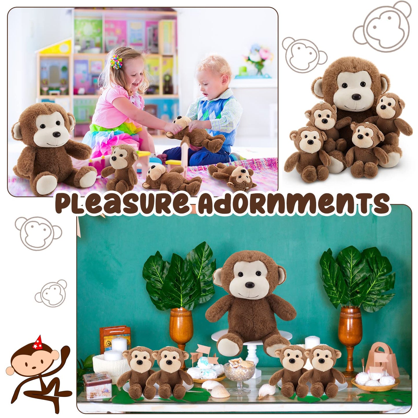 Lewtemi 5 Pack Big Monkey Plush Toy with 4 Cute Monkeys Plush Toy for Boys Girls Birthday Gifts