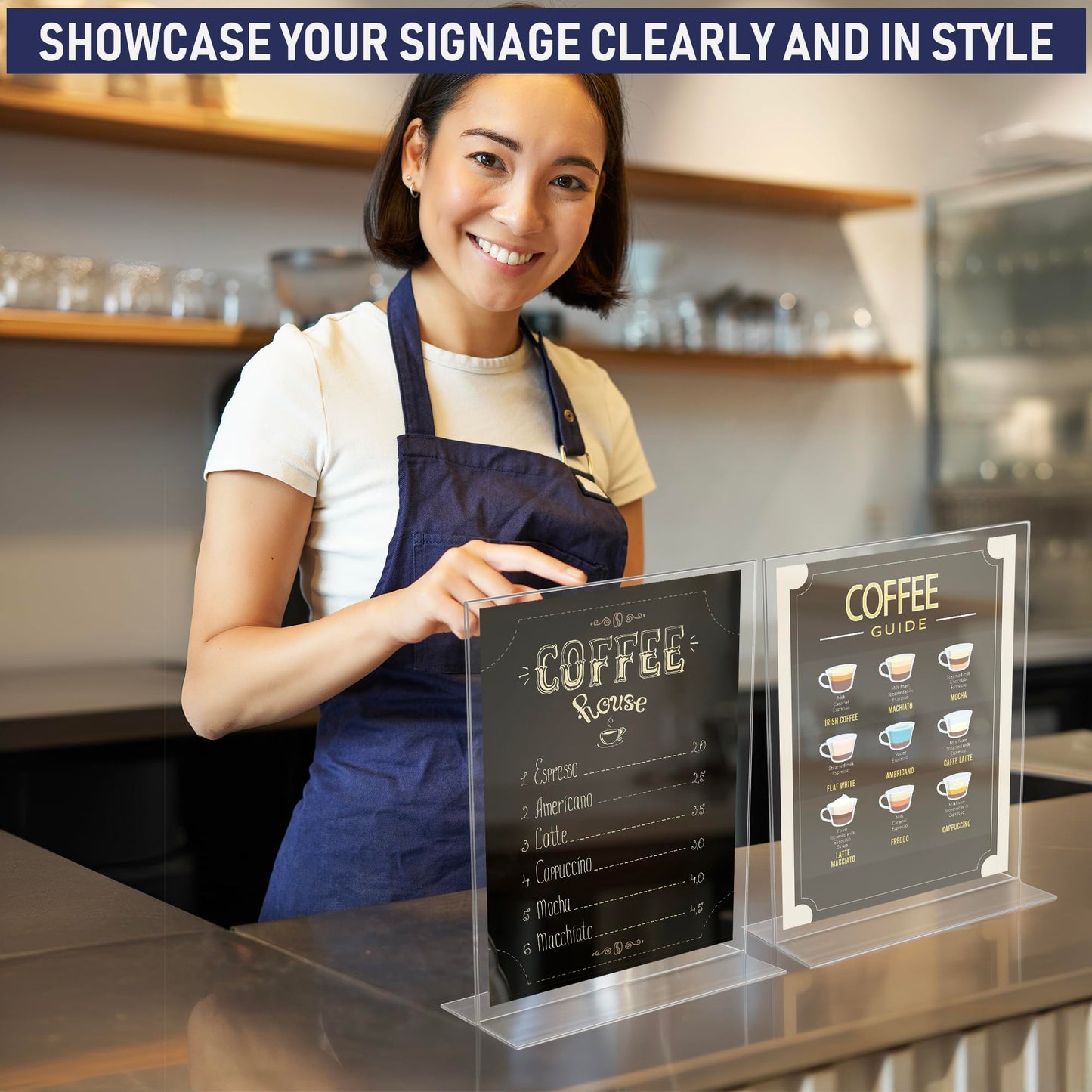 Acrylic Sign Holder 8.5 x 11, T-Shape Double-Sided Acrylic Table Stand with Wide Base, Plastic Tabletop Holder, Menu and Paper Display for Tables, Ideal for Offices, Restaurants, and Events (6 Pack)