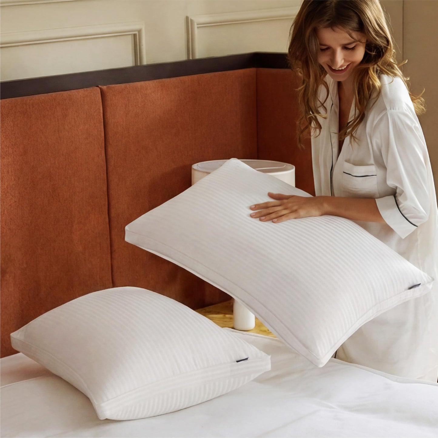 Bedsure Bed Pillows Queen Size Set of 2, Hotel-Quality Down Alternative Gusseted Pillows, PureWoven 100% Cotton Shell, Dual Chamber Construction for Fluffy Support, Ideal for Back & Stomach Sleepers