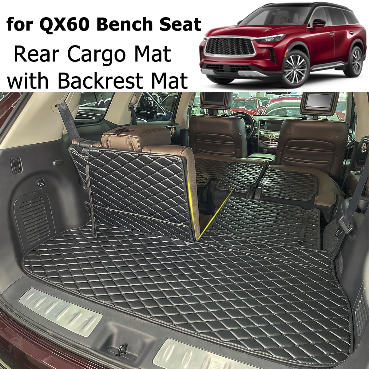 7DEEKEI for 2022-2025 Infiniti QX60 (Bench seat in The 2nd Row) Trunk Mat & 2ND+3RD Row Rear Backrest Mat Cargo Liners (5pcs) All Weather Anti-Slip