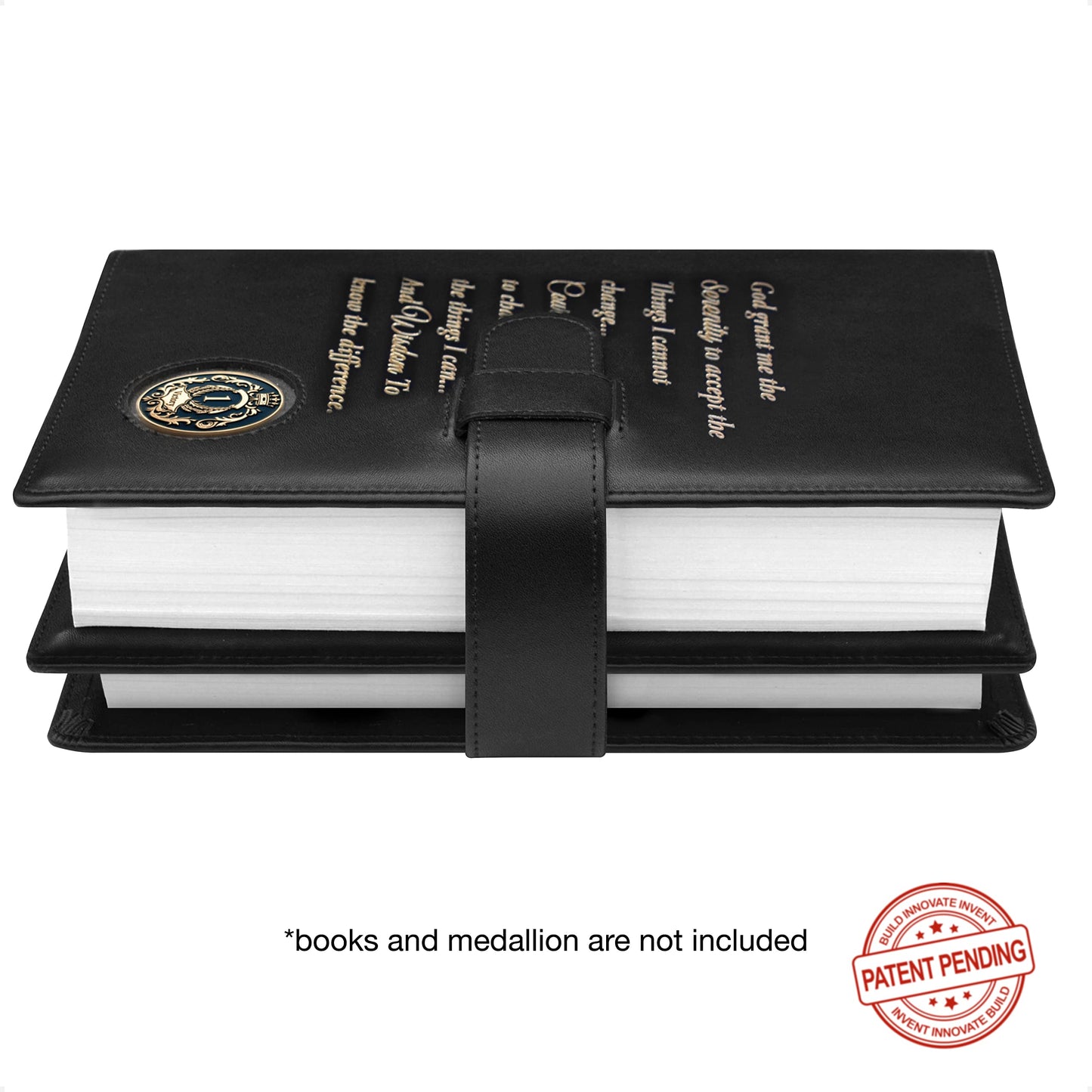 GALILEO® Genuine Leather Double AA Big Book Cover & 12 Steps & 12 Traditions | Medallion Holder | Perfect Gift | Alcoholics Anonymous (Genuine Leather, Black/Serenity Prayer)