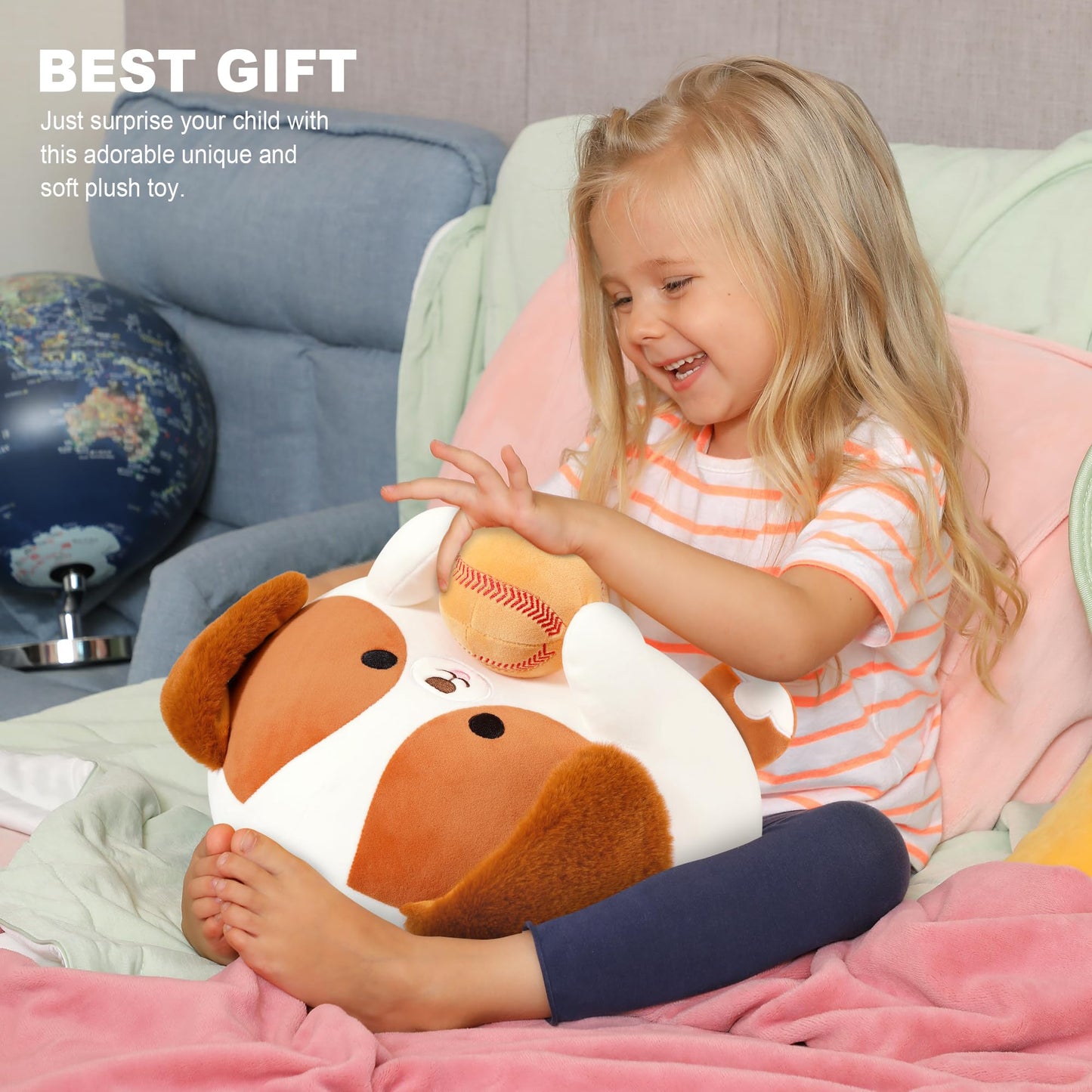 Onsoyours Original Beagle Dog Stuffed Animal with Baseball - 12 inch Soft Sport Puppy Plush Toy, Cute Plushies for Kids & Adults Brown