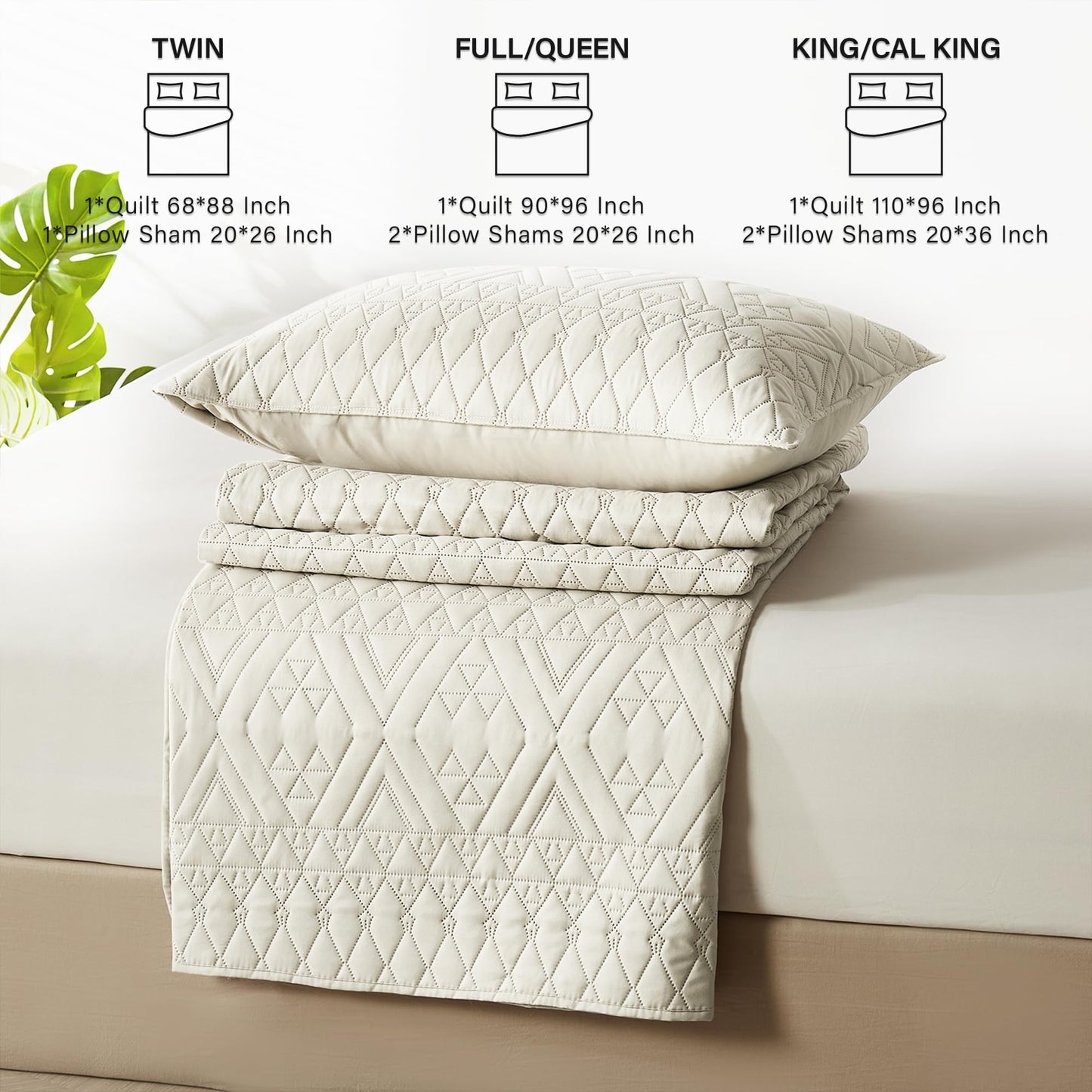 akkialla King/Cal King Quilt Set, Boho Style in a Solid Color, Cream Lightweight Microfiber Bedspread, Soft and Breathable Coverlet for All Seasons, 3-Piece Bedding Set (1 Quilt, 2 Pillow Shams)