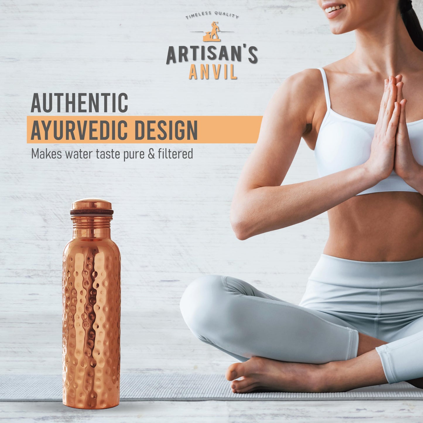 Artisan's Anvil Copper Water Bottle - 32oz - Versatile and Travel-Friendly Pure Copper Water Bottle – Ayurvedic Copper Drinking Bottle for Women and Men – Wide Mouth Design – Carrying Canvas Bag