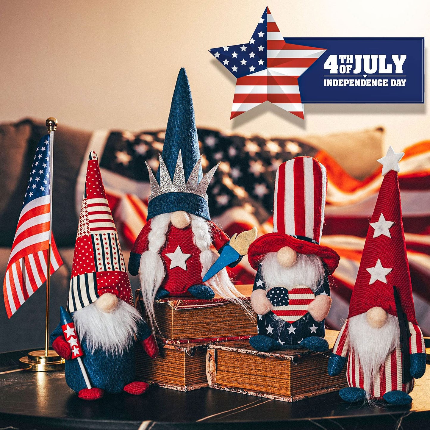 DraMosary 4Pcs Independence Day Gnomes