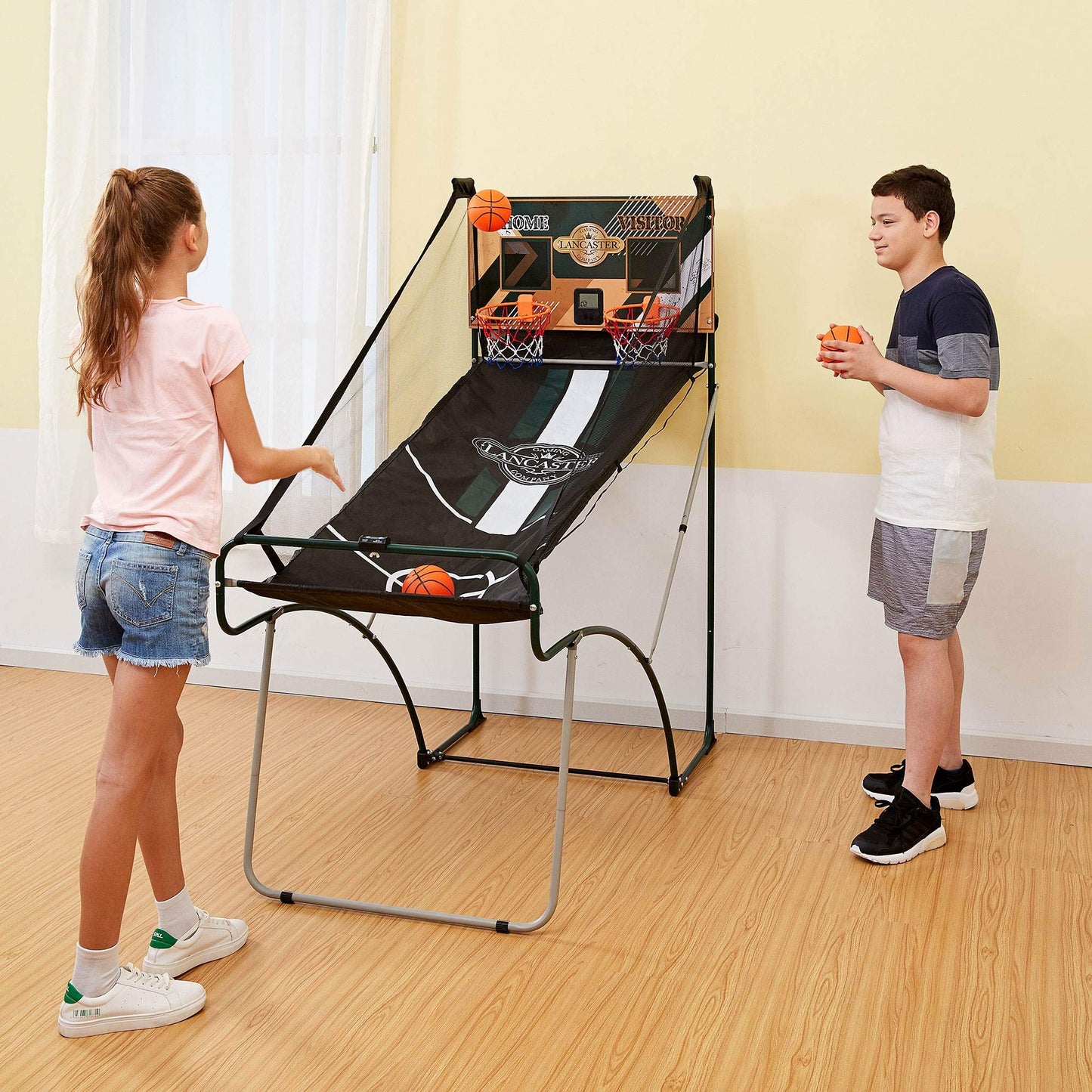 Lancaster Sports EZ Fold Basketball Arcade Game, Indoor 2 Player Dual Hoop Shot Challenge