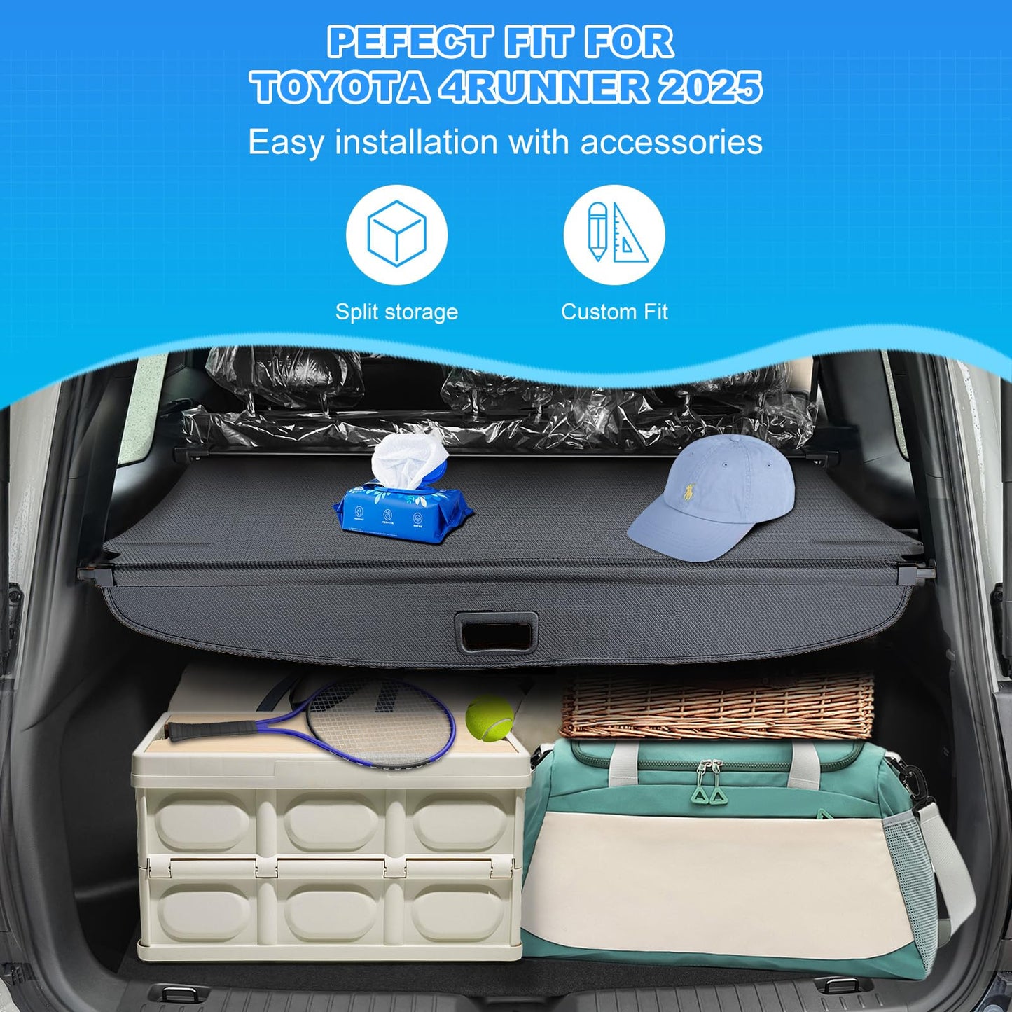 AUXKO Retractable Cargo Cover for Toyota 4Runner 2025, Trunk Cargo Cover Luggage Security Shade Cover for 2025 Toyota 4Runner Shielding Shade Anti-Peeping Luggage Privacy Screen, Carbon Fiber