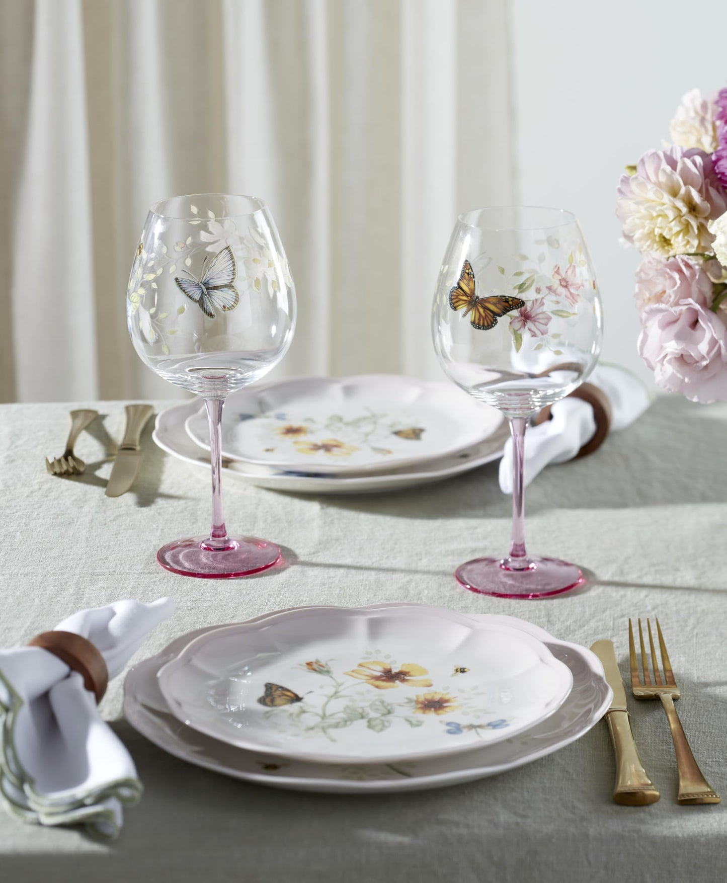 Lenox Glassware, Butterfly Meadow Pink Balloon Wine Glasses, Set of 4, Made From Glass, Dishwasher Safe, Drinking Glasses Set, Home, Kitchen And Dining, Glass Cups (Pink, 4 Pieces, 26 oz Capacity)