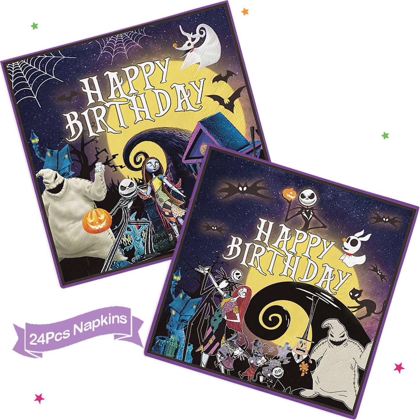 160Pcs Night Before Christmas Birthday Decorations Night Before Christmas Party Supplies Halloween Birthday Banner Jack Skellington Decorations Tableware for Halloween Party Decor